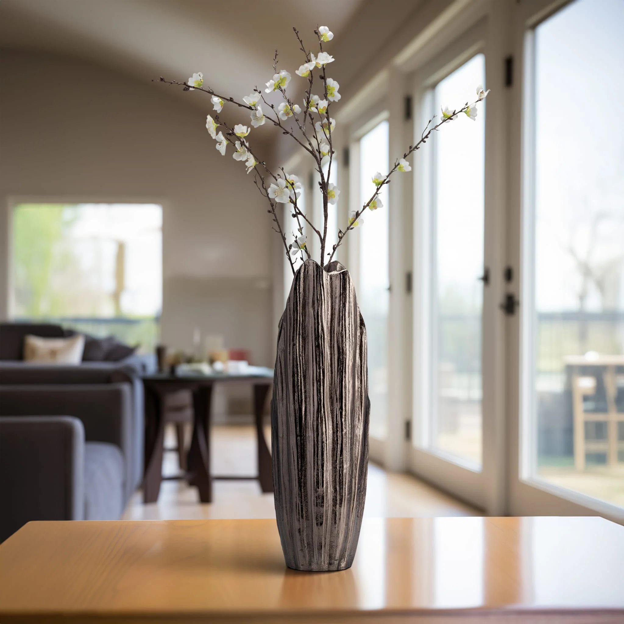 Metal, 20"h, Abstract Ridged Vase, Blk Nickel - Image 11