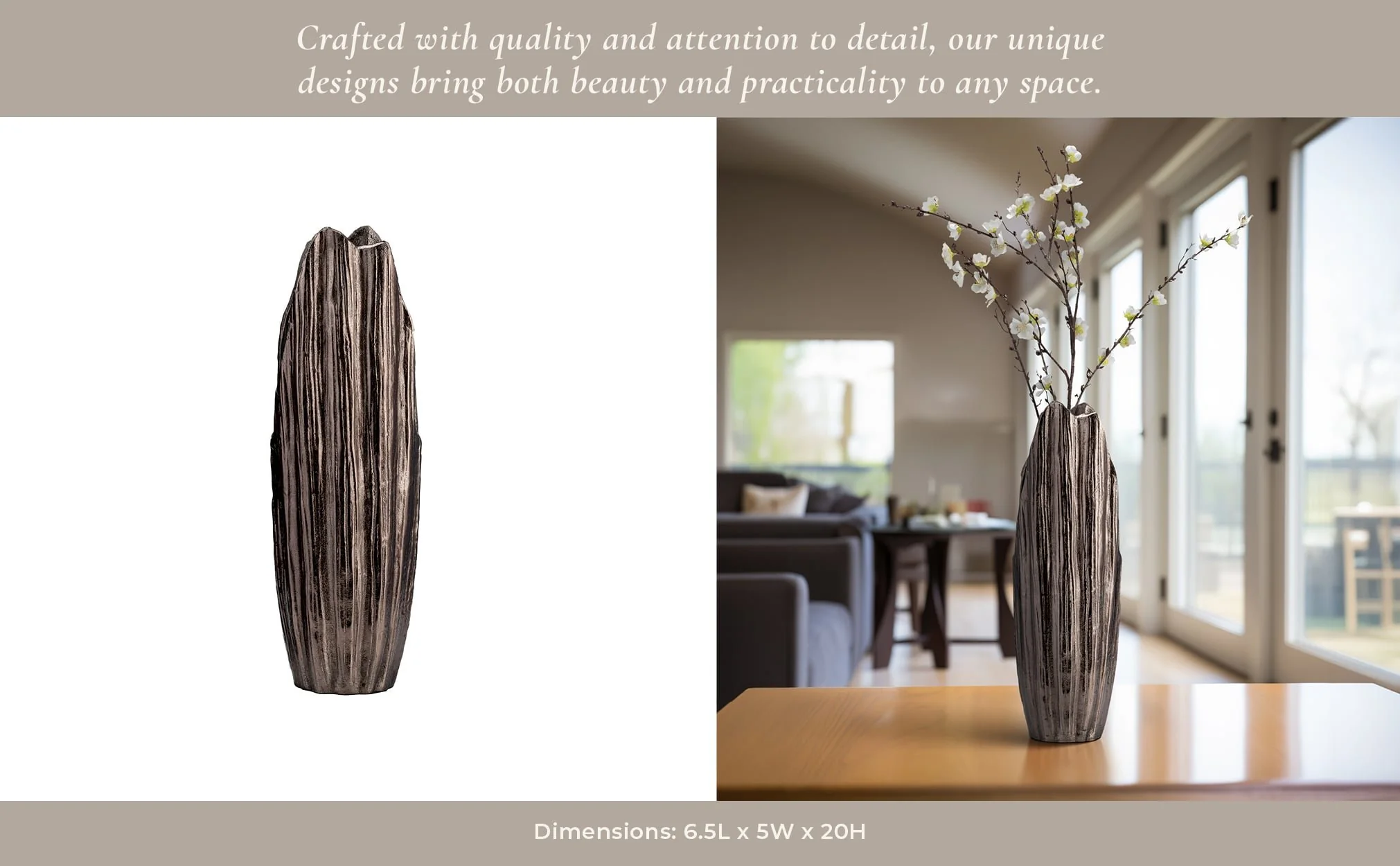 Metal, 20"h, Abstract Ridged Vase, Blk Nickel - Image 12