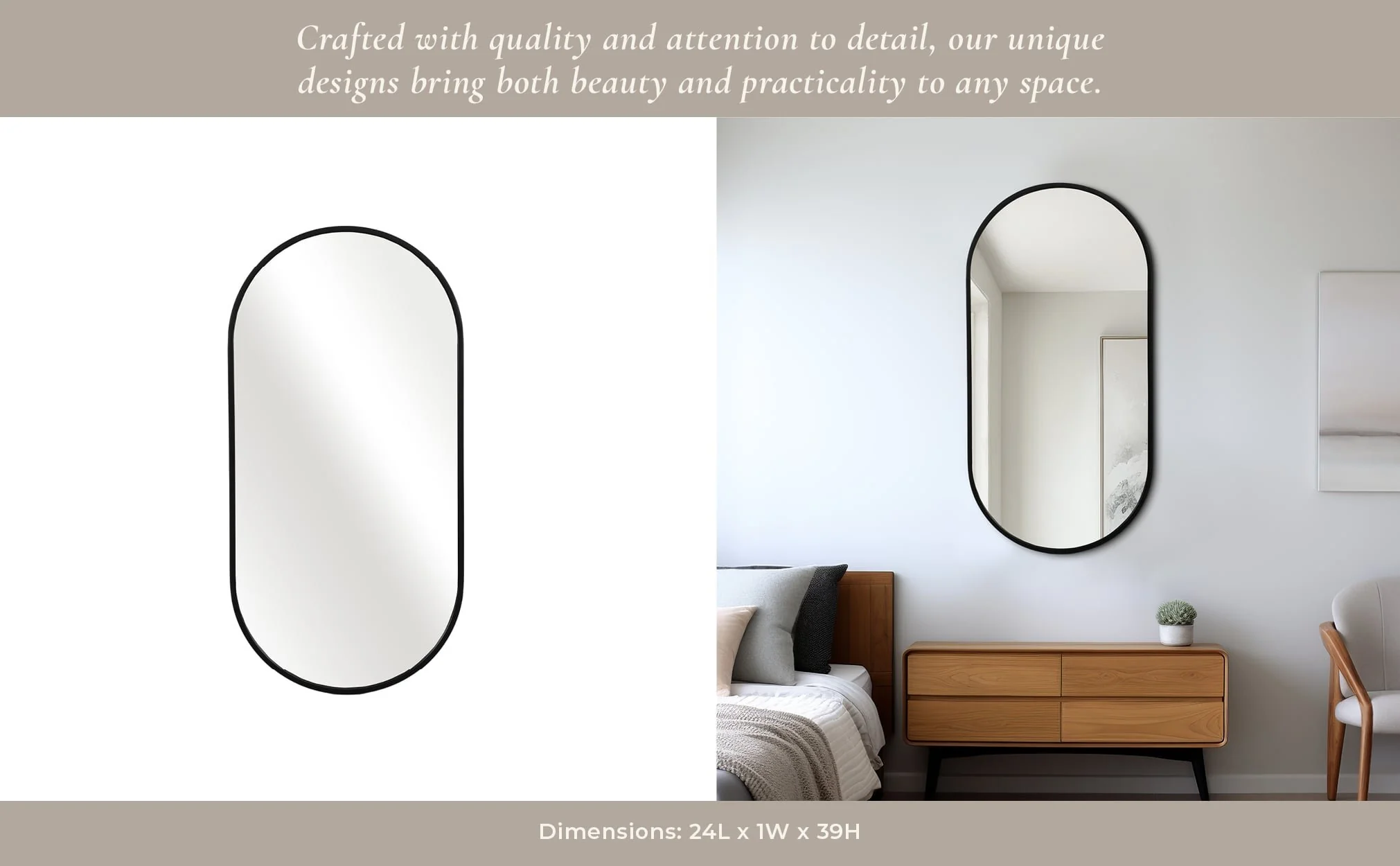 Metal, 20x40 Capsule Mirror, Black - Image 9