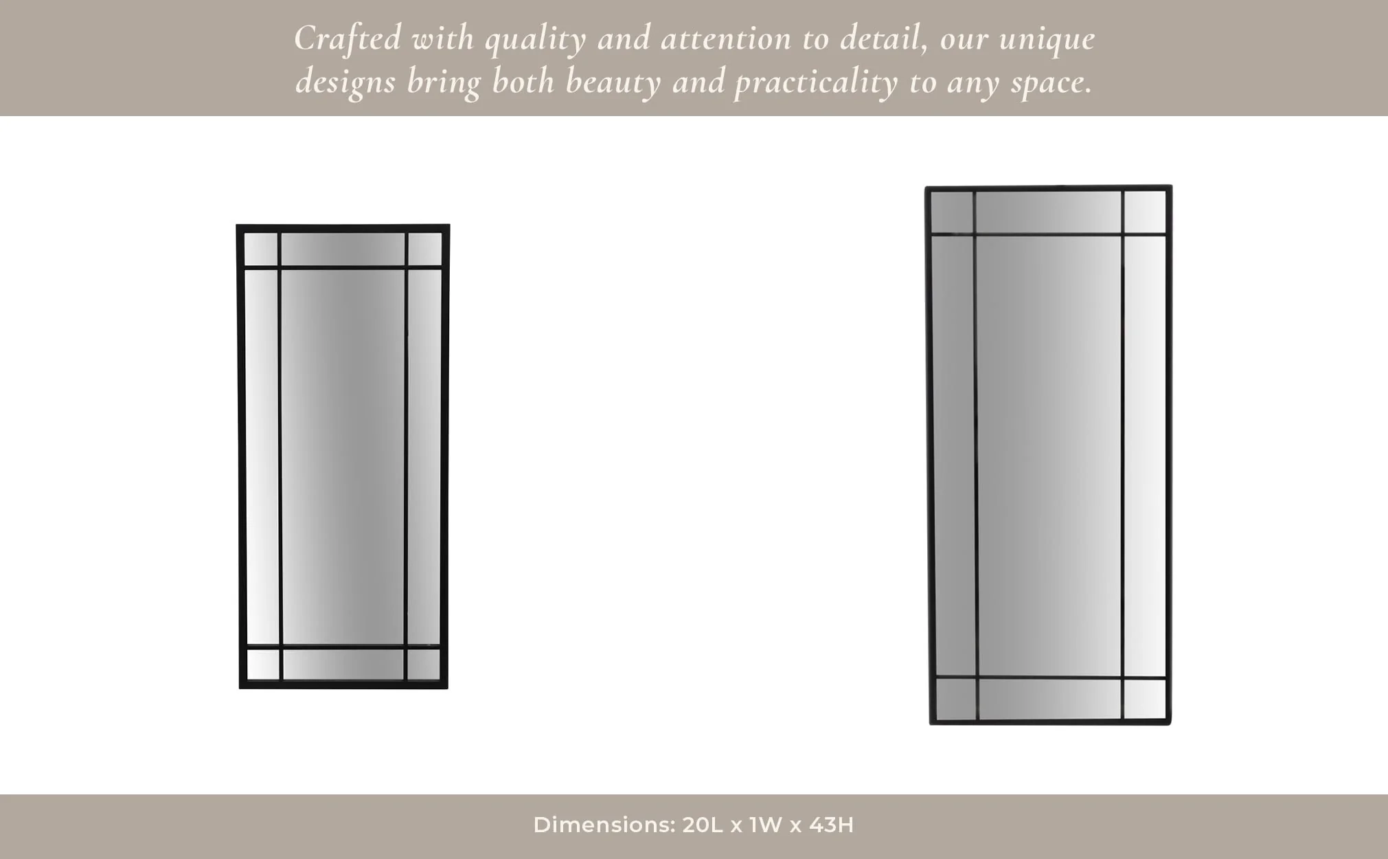 Metal, 20x43 Windowpane Mirror, Black - Image 10