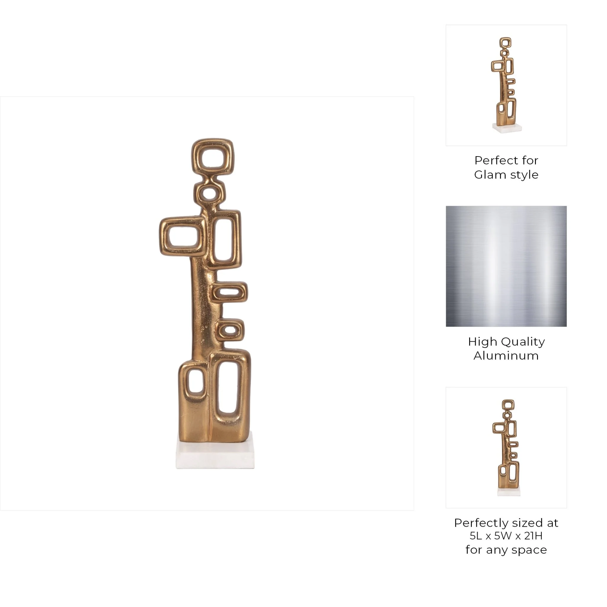 Metal, 21" Abstract Table Deco, Gold - Image 9