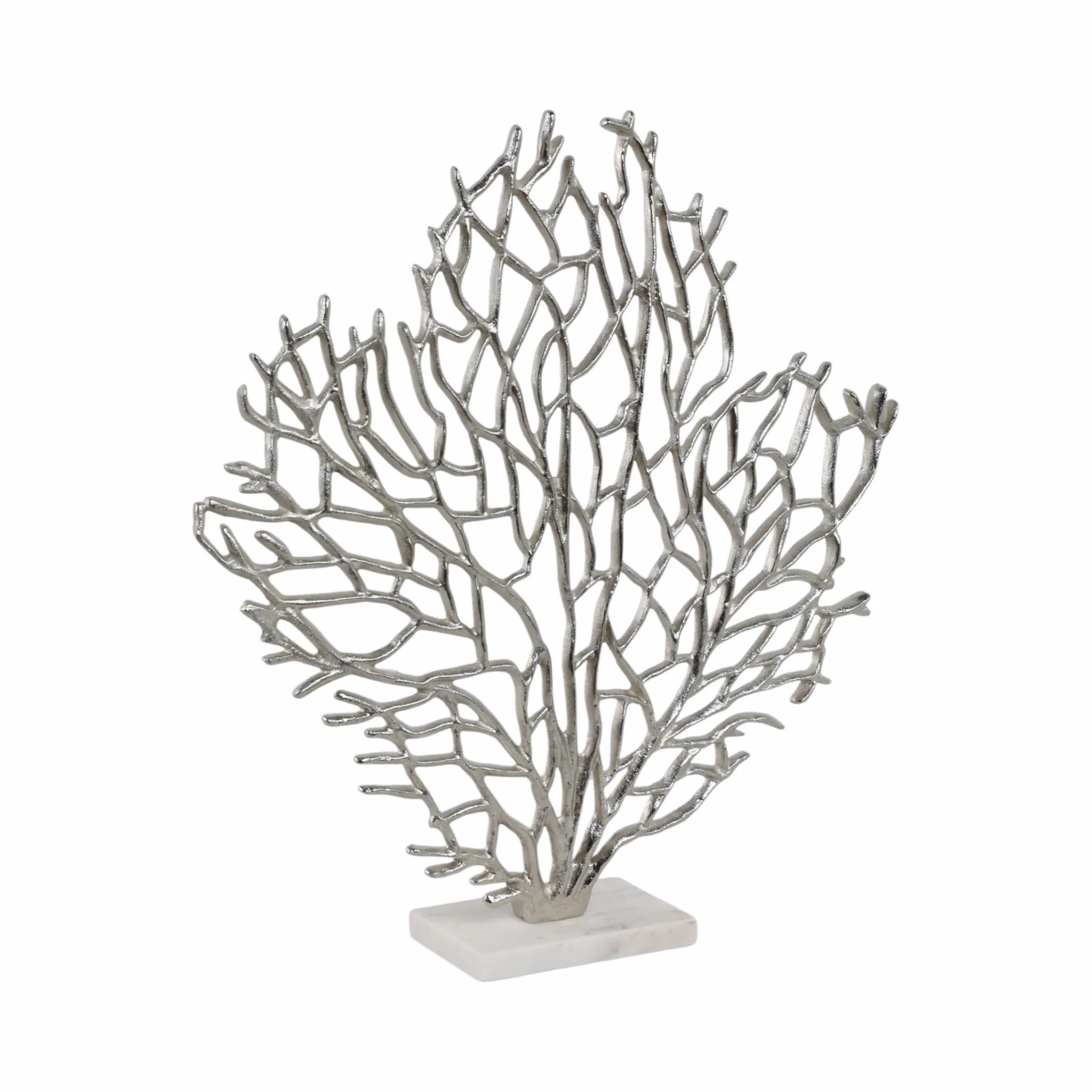 Metal, 21" Coral On Marble Base, Silver - Image 2