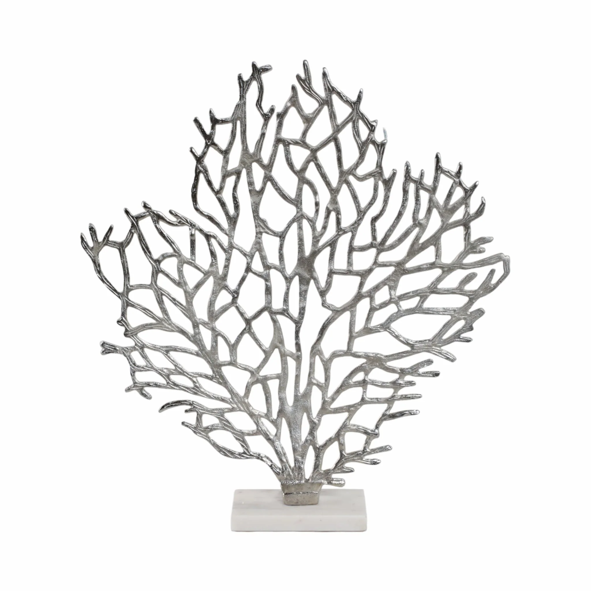 Metal, 21" Coral On Marble Base, Silver - Image 4