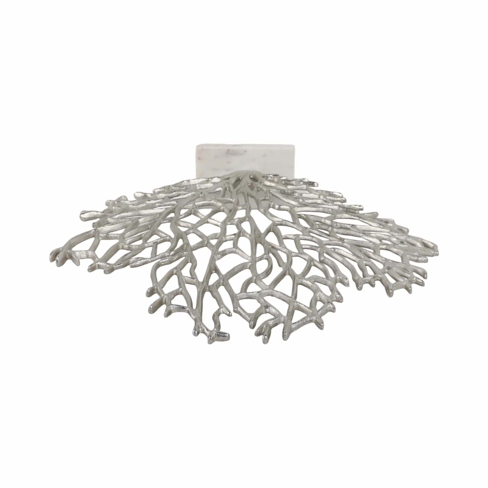 Metal, 21" Coral On Marble Base, Silver - Image 6