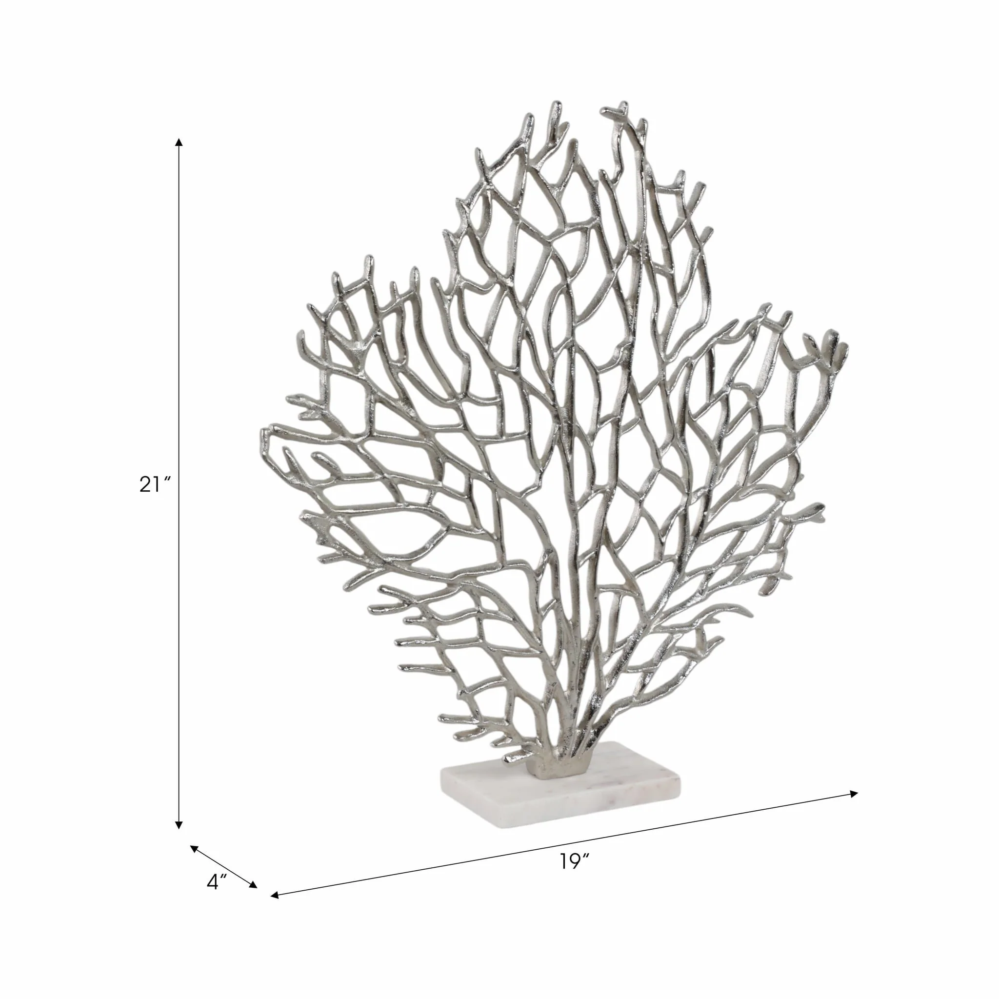 Metal, 21" Coral On Marble Base, Silver - Image 8