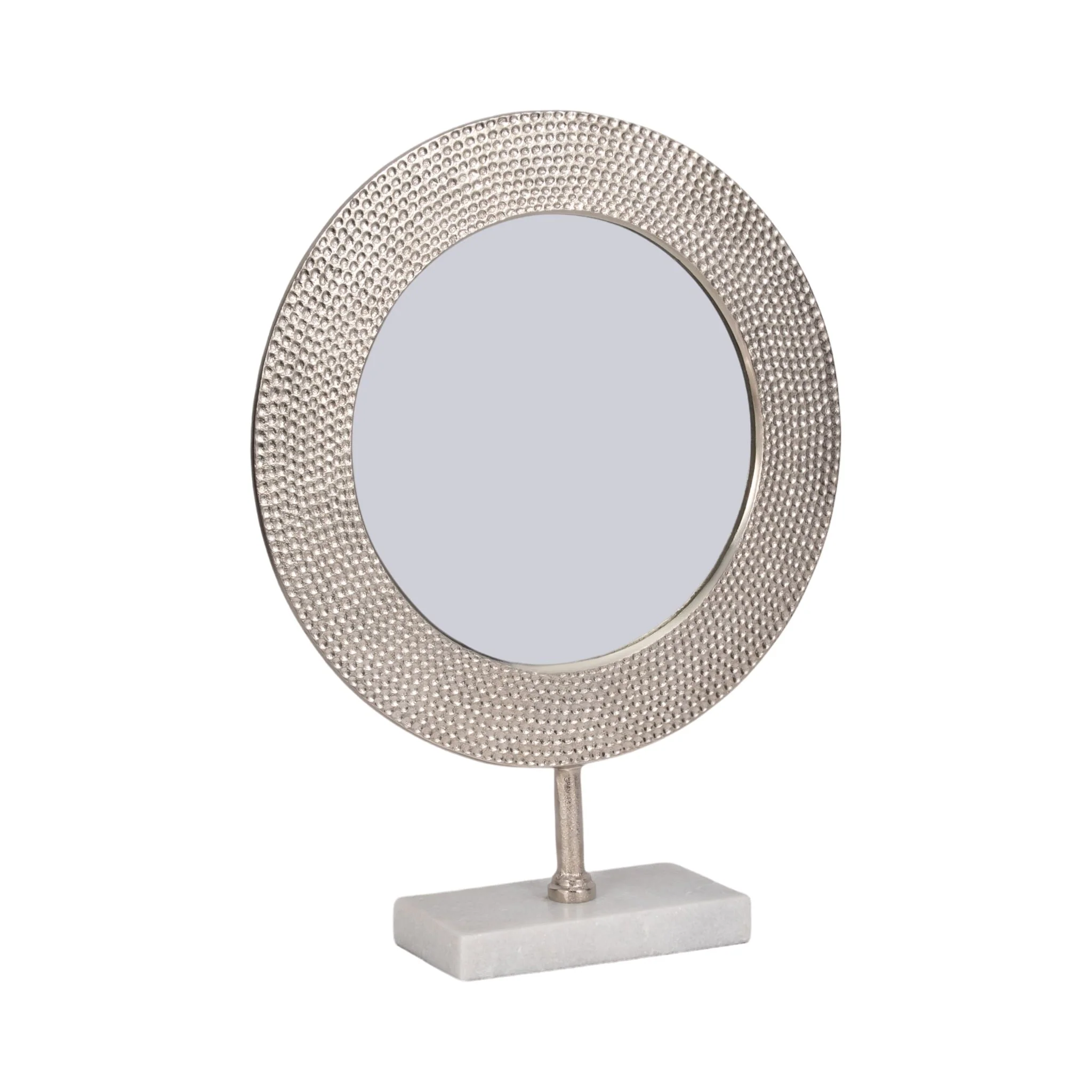 Metal 21" Hammered Mirror On Stand, Silver - Image 2