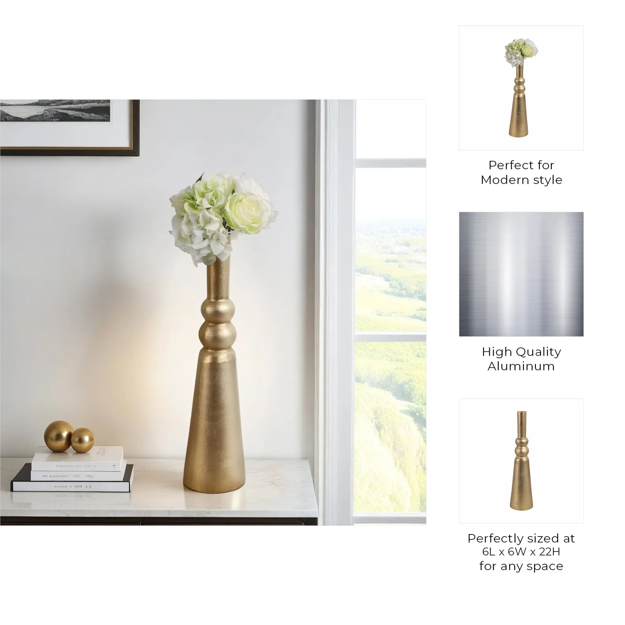 Metal,21"h,abstract Pillar Vase,gold - Image 9
