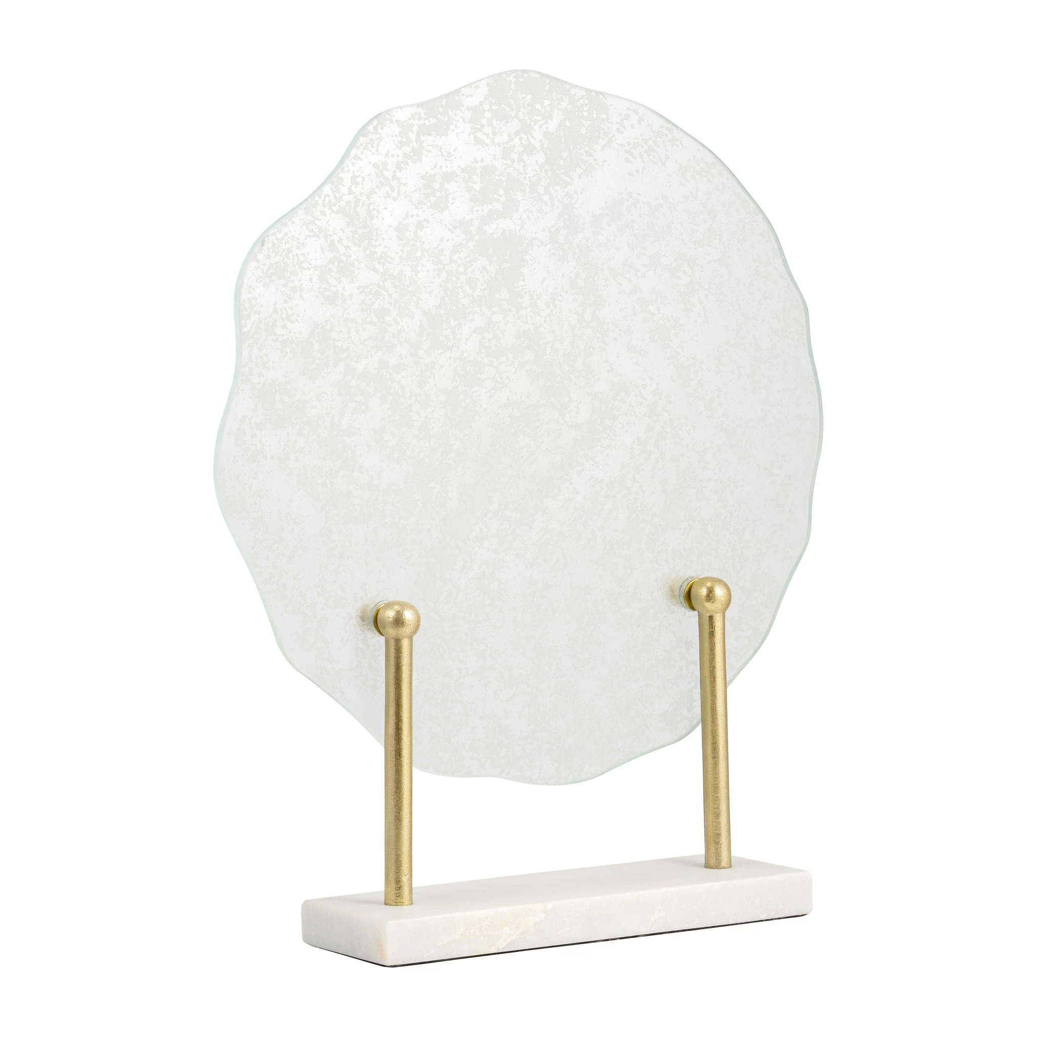 Metal,21"h,speckled Glass Disc On Marble Stand,whi - Image 2