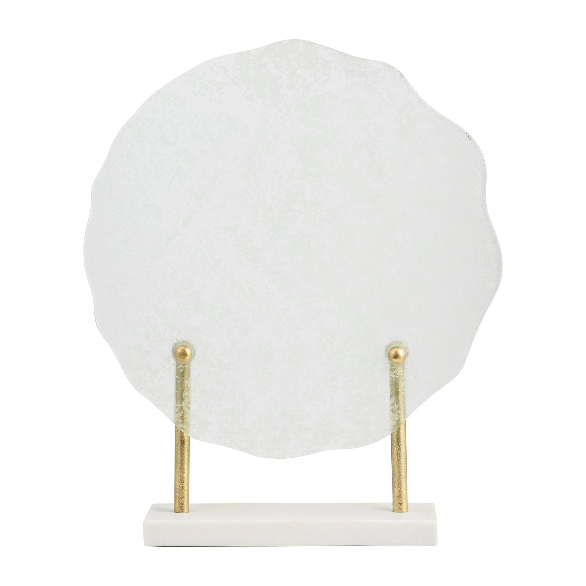 Metal,21"h,speckled Glass Disc On Marble Stand,whi - Image 4