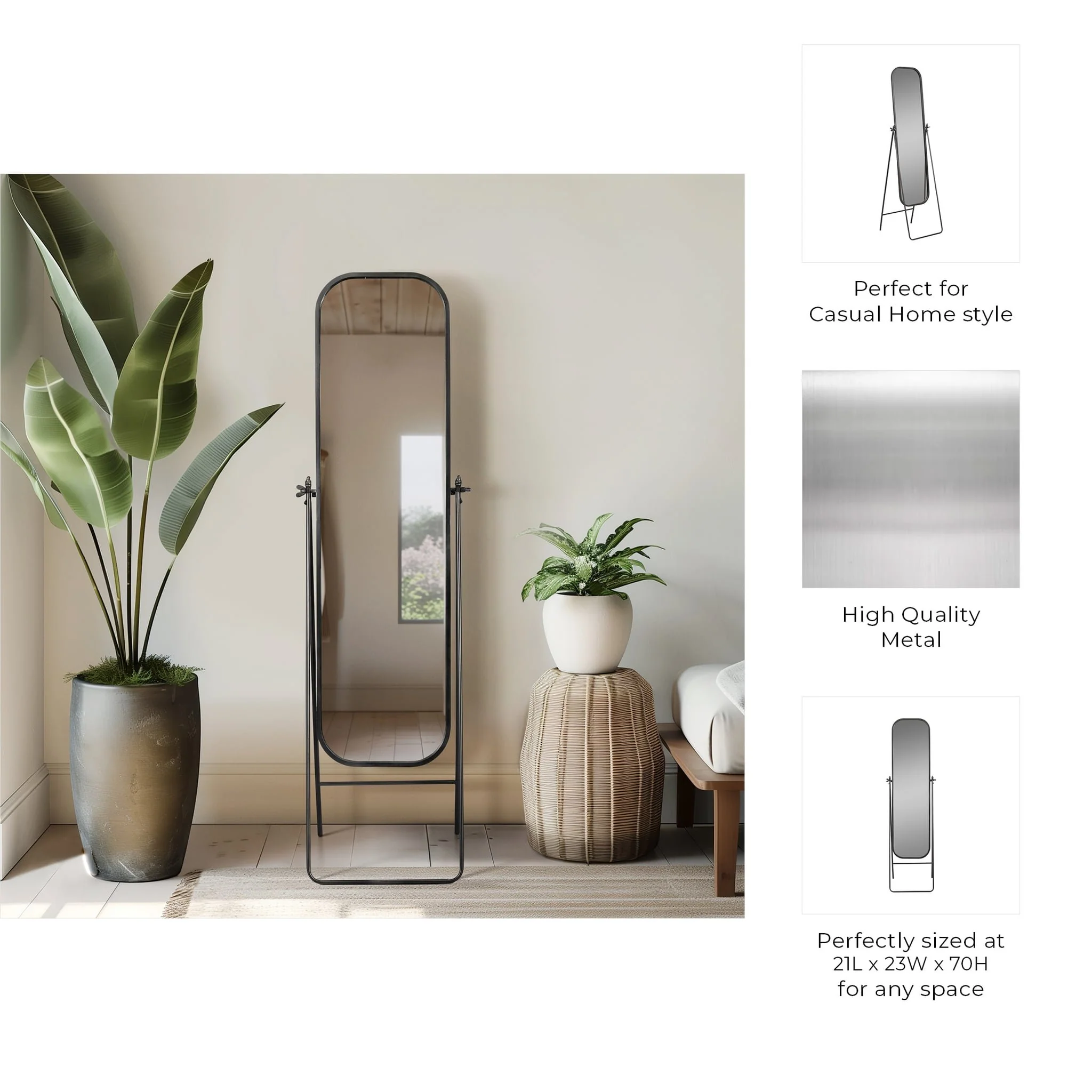 Metal, 21x69 Floor Mirror On Stand, Black - Image 7