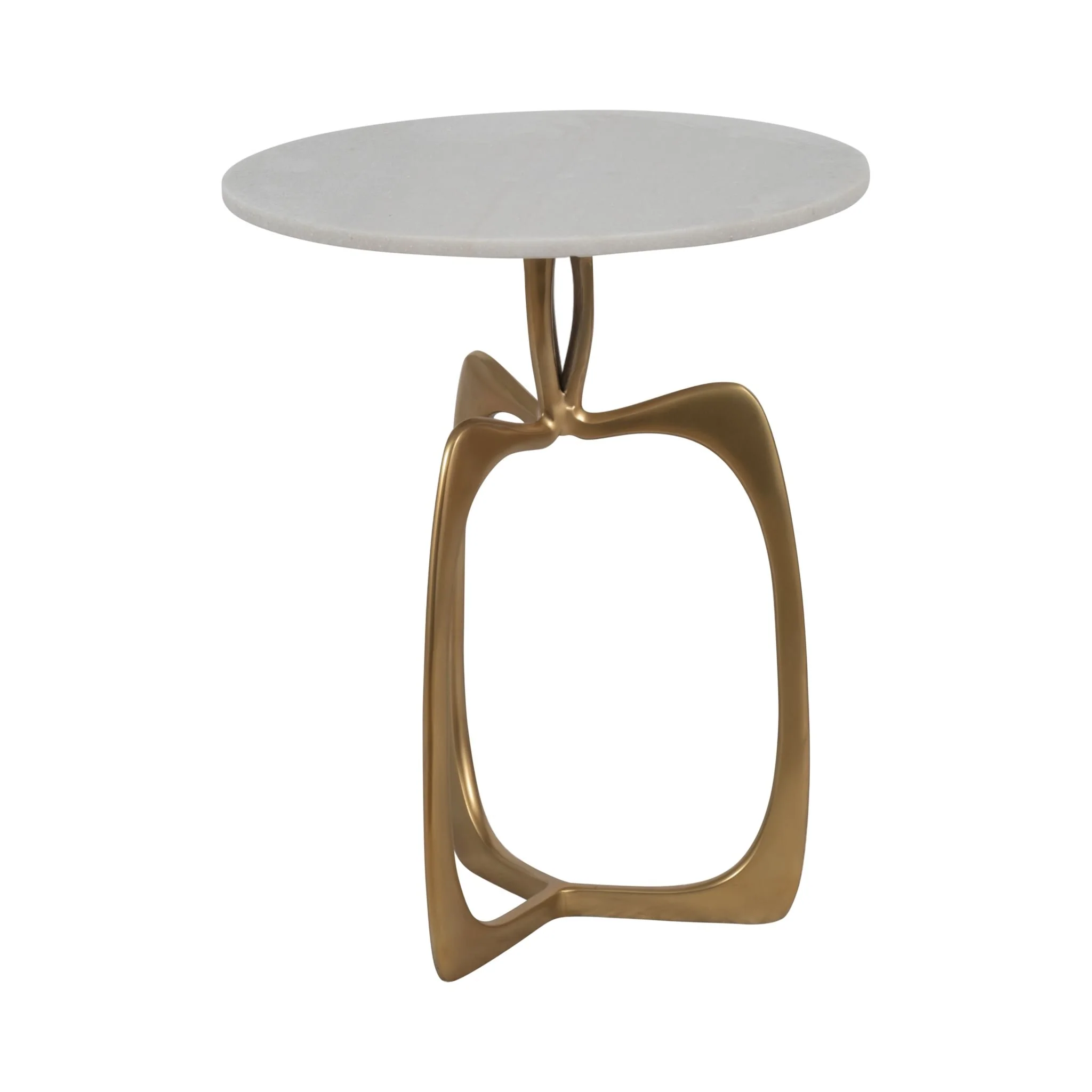 Metal 22" Accent Table W/ White Marble, Gold  Kd - Image 2