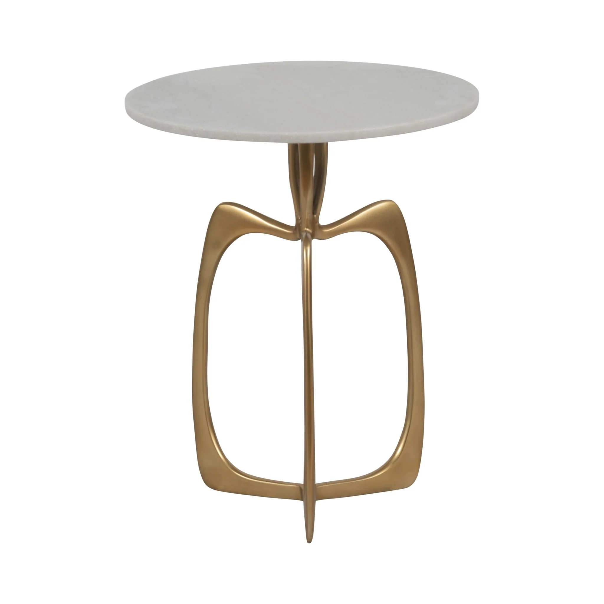 Metal 22" Accent Table W/ White Marble, Gold  Kd - Image 3