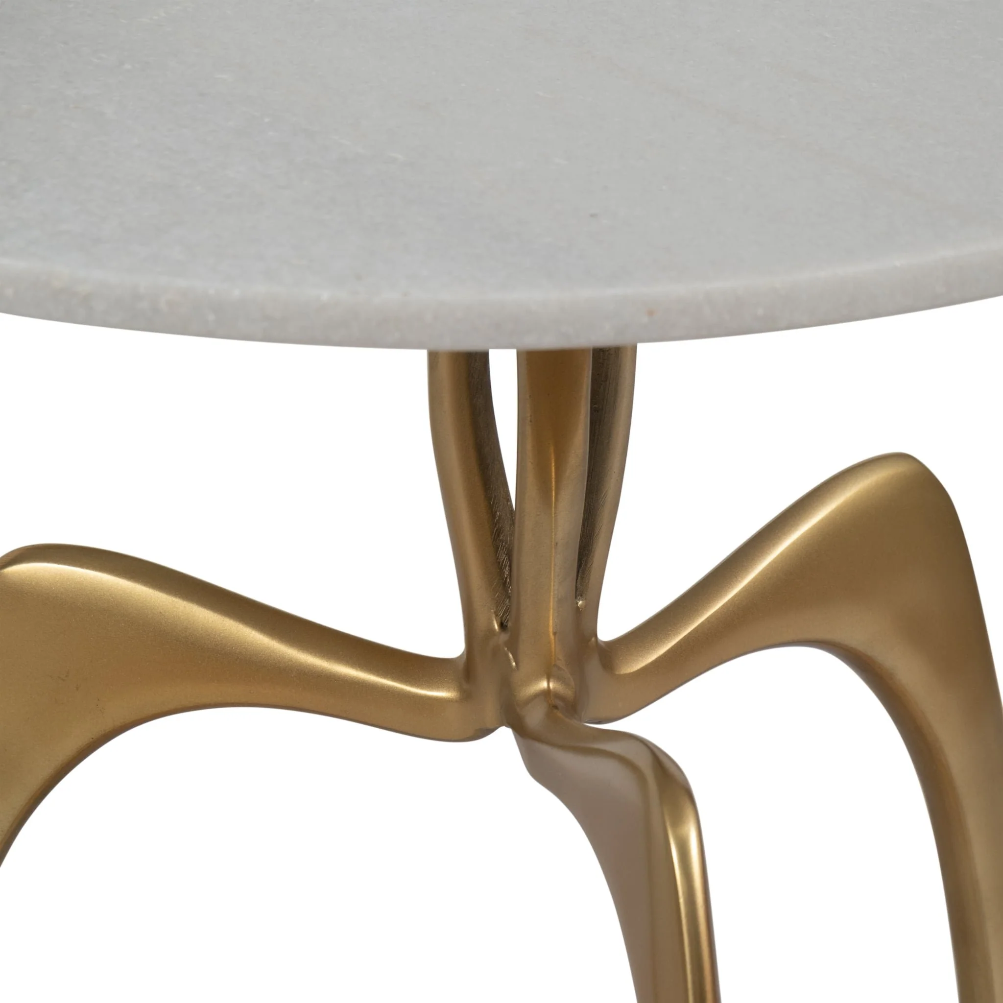Metal 22" Accent Table W/ White Marble, Gold  Kd - Image 5