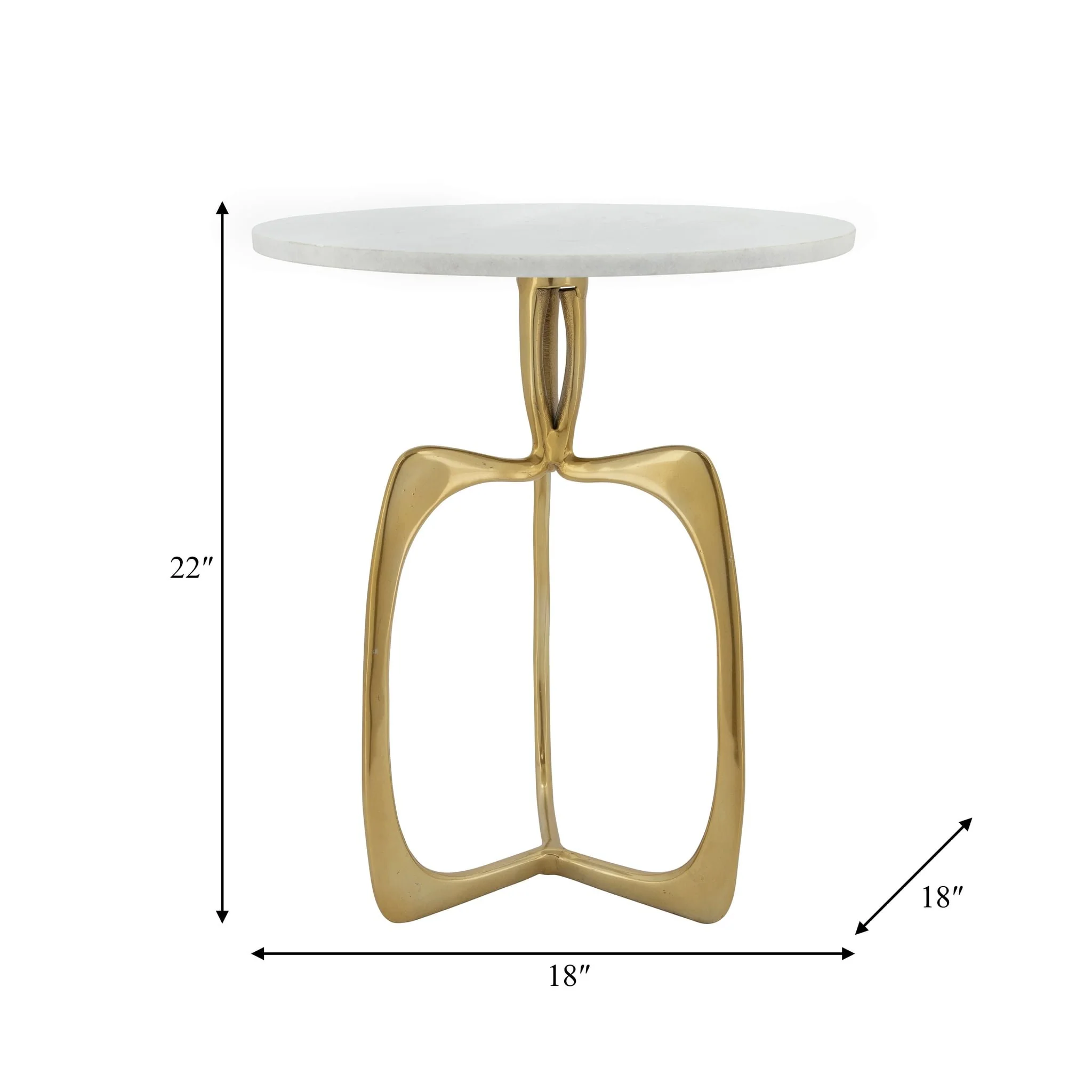 Metal 22" Accent Table W/ White Marble, Gold  Kd - Image 7