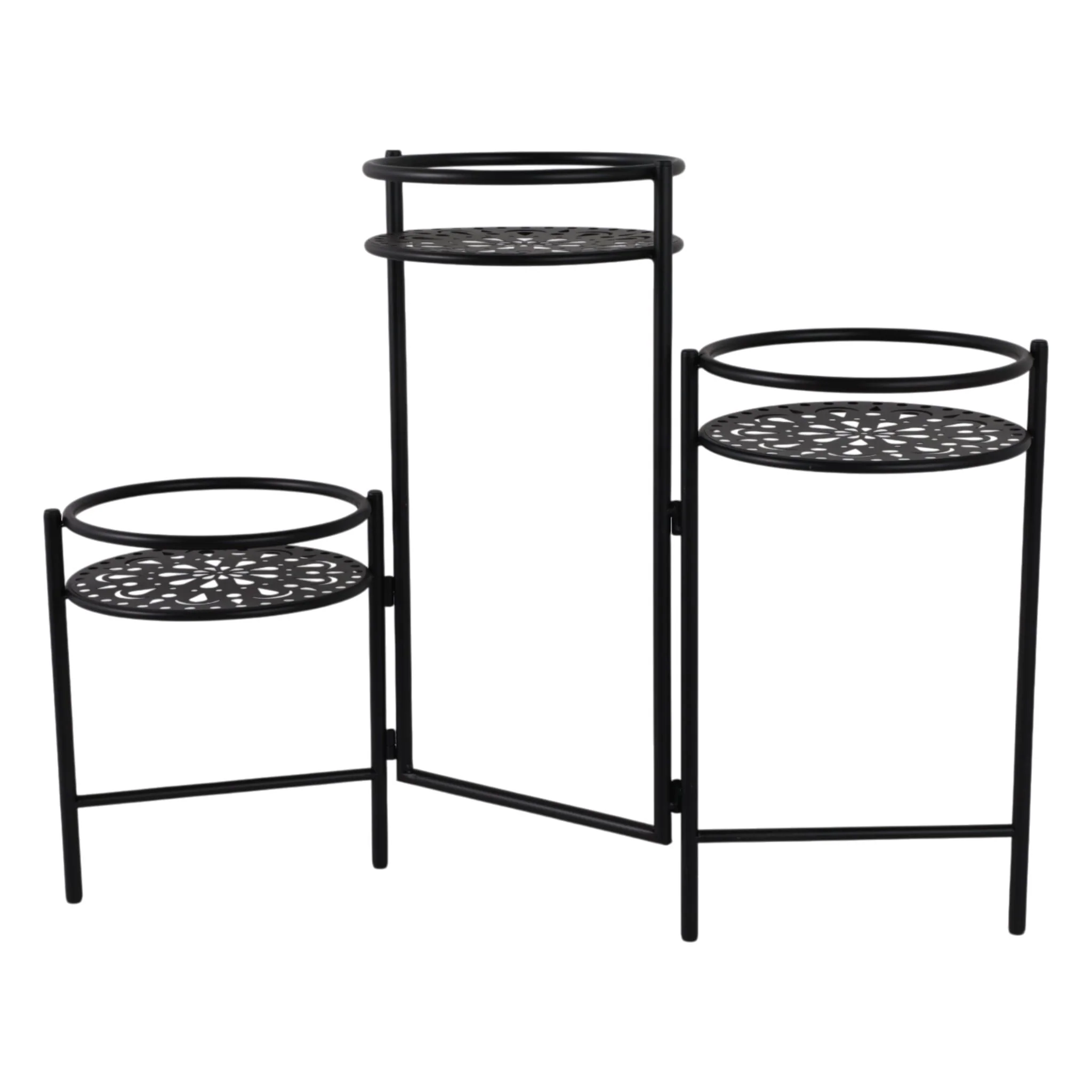 Metal, 22" Folding 3-tier Plant Stand, Black