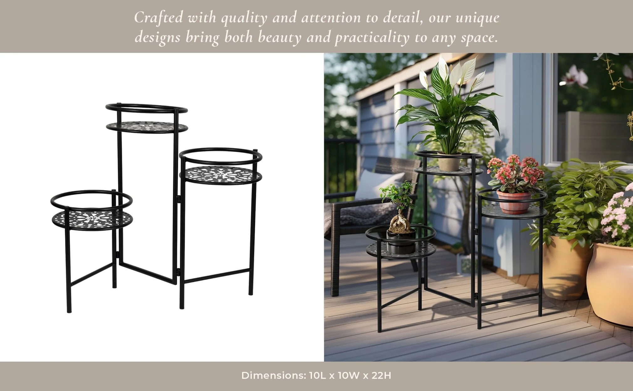 Metal, 22" Folding 3-tier Plant Stand, Black - Image 12