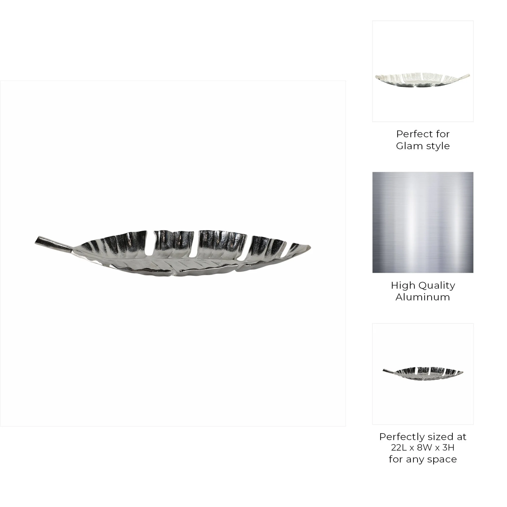Metal, 22" Leaf Tray, Silver - Image 9