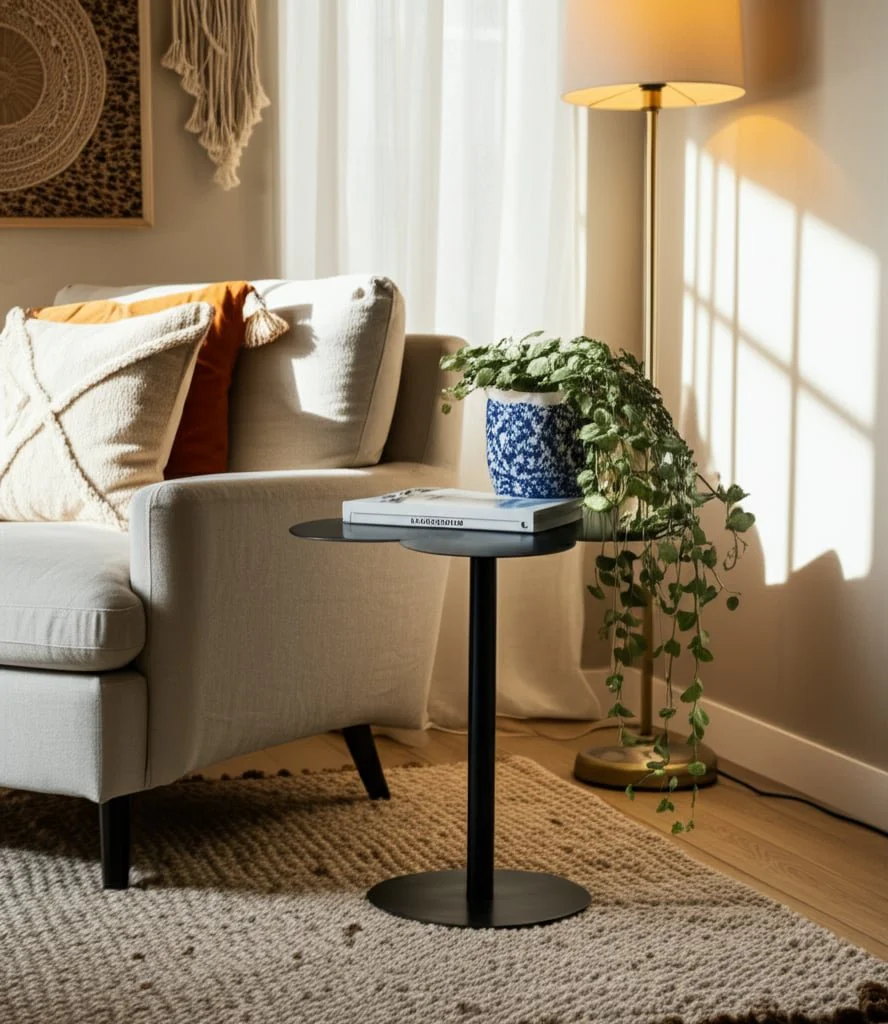 Metal, 22"dx21"h Clover Shaped Side Table,black Kd - Image 10