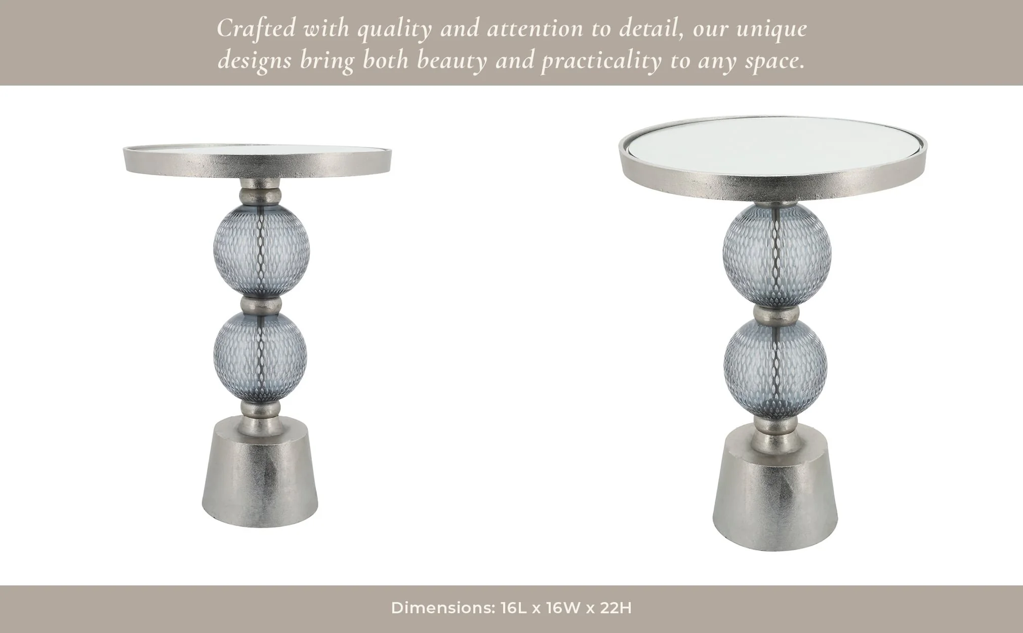 Metal, 22"h Orb Side Table, Mirror Top, Gry/brnz - Image 12