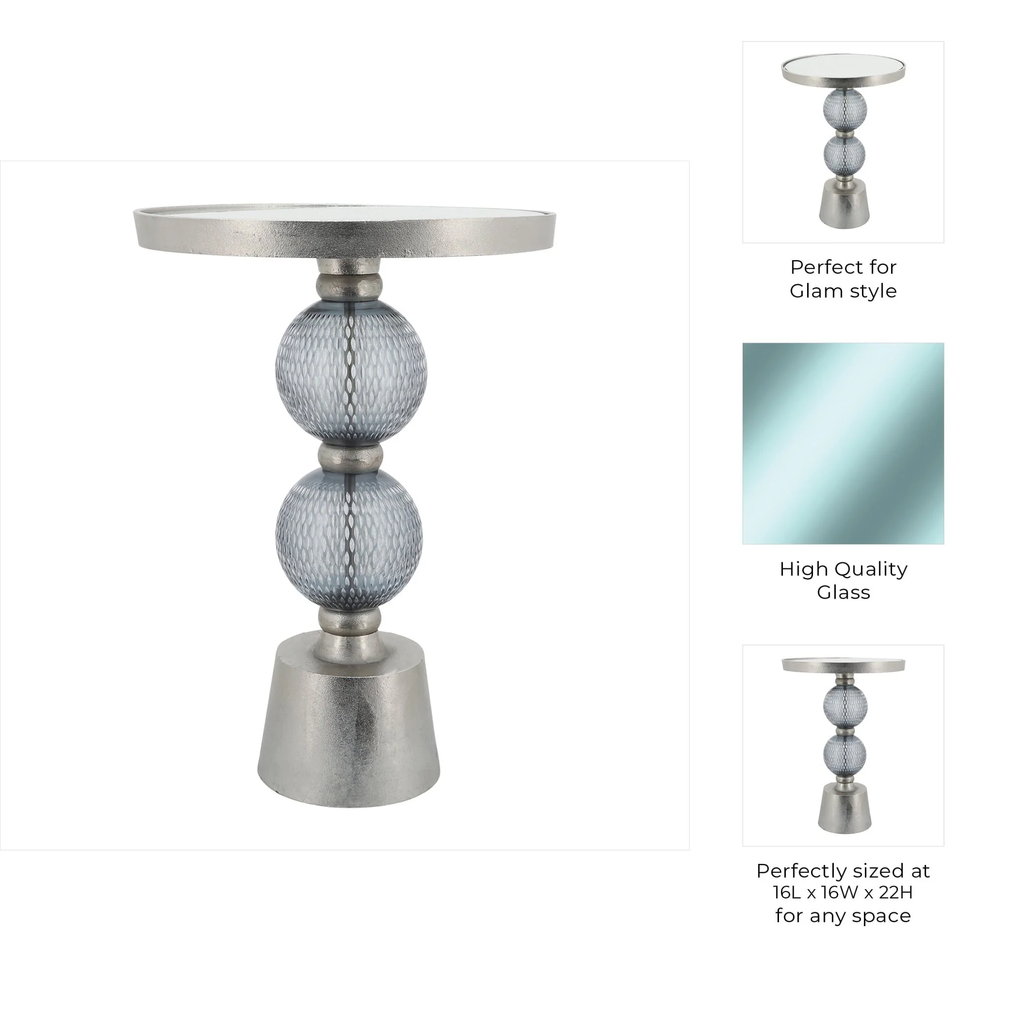 Metal, 22"h Orb Side Table, Mirror Top, Gry/brnz - Image 7