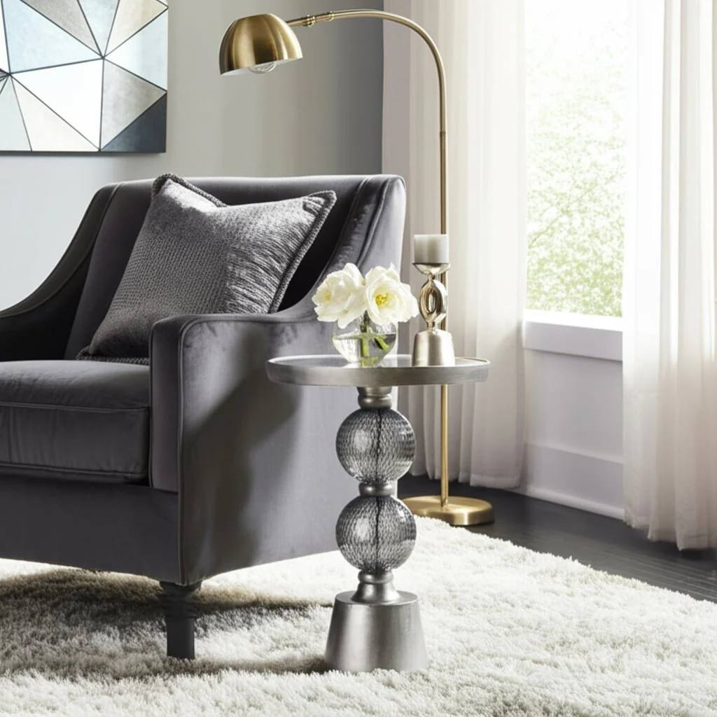 Metal, 22"h Orb Side Table, Mirror Top, Gry/brnz - Image 9