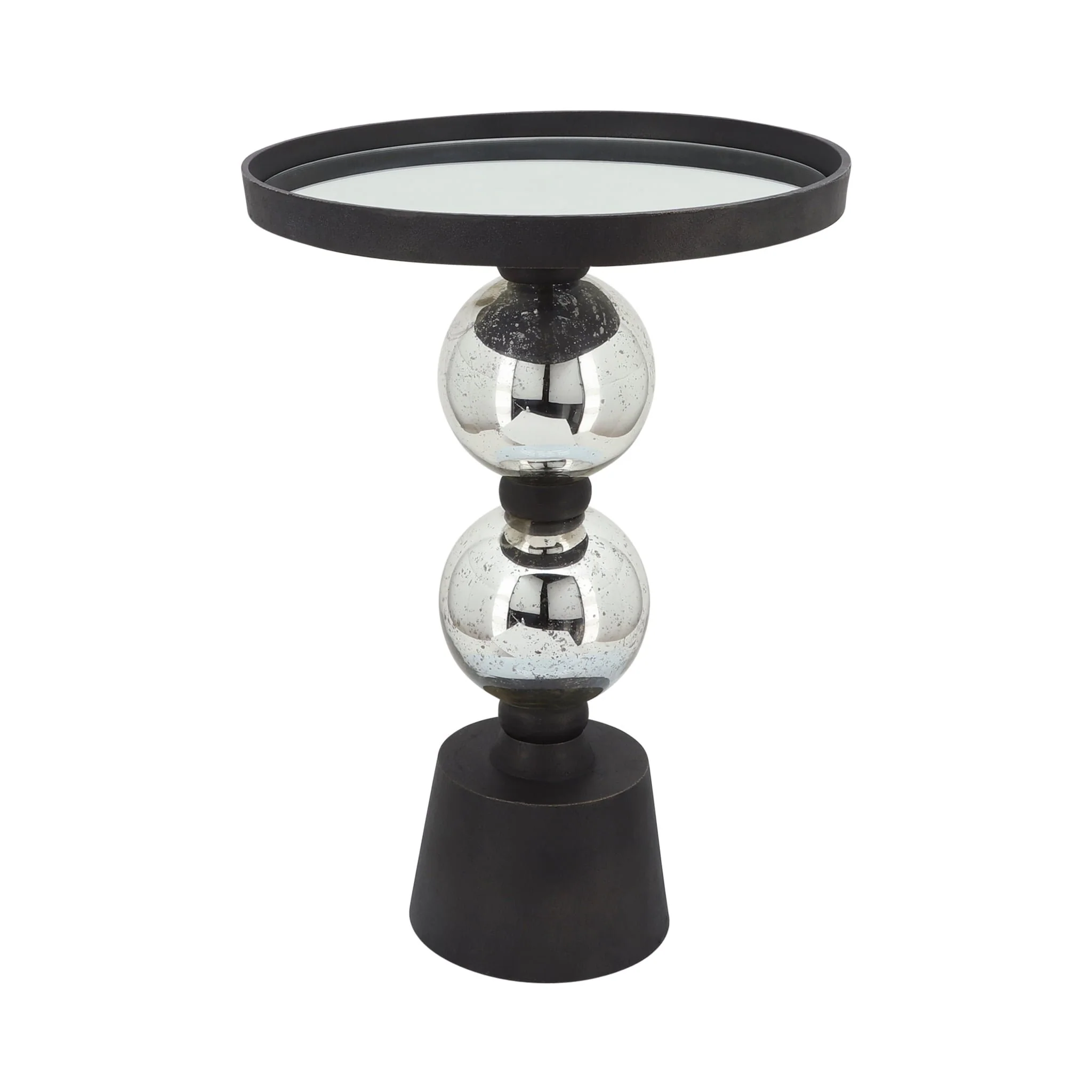 Metal, 22"h Orb Side Table, Mirror Top, Sil/blk - Image 2