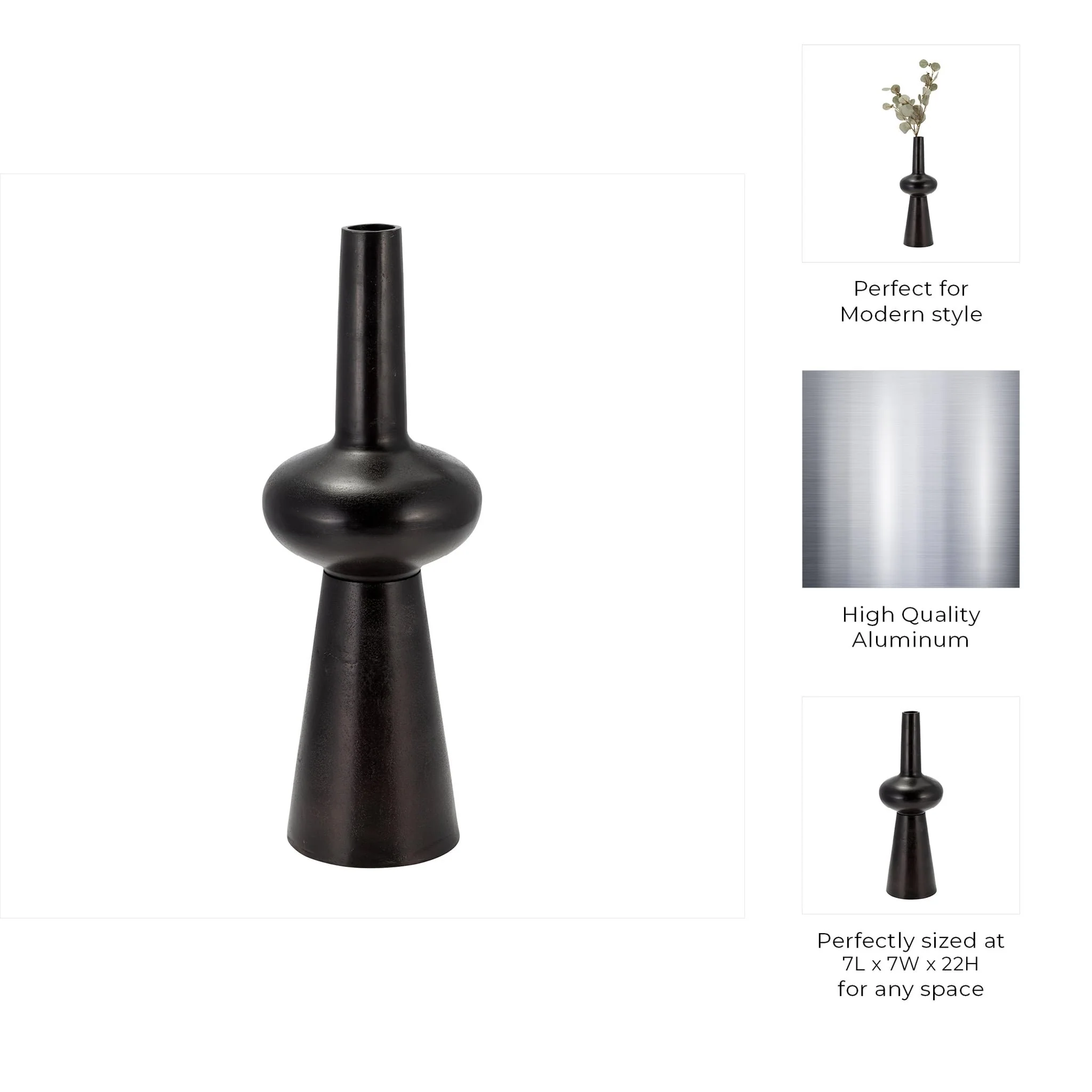 Metal, 22"h Vintage Vase, Bronze - Image 8