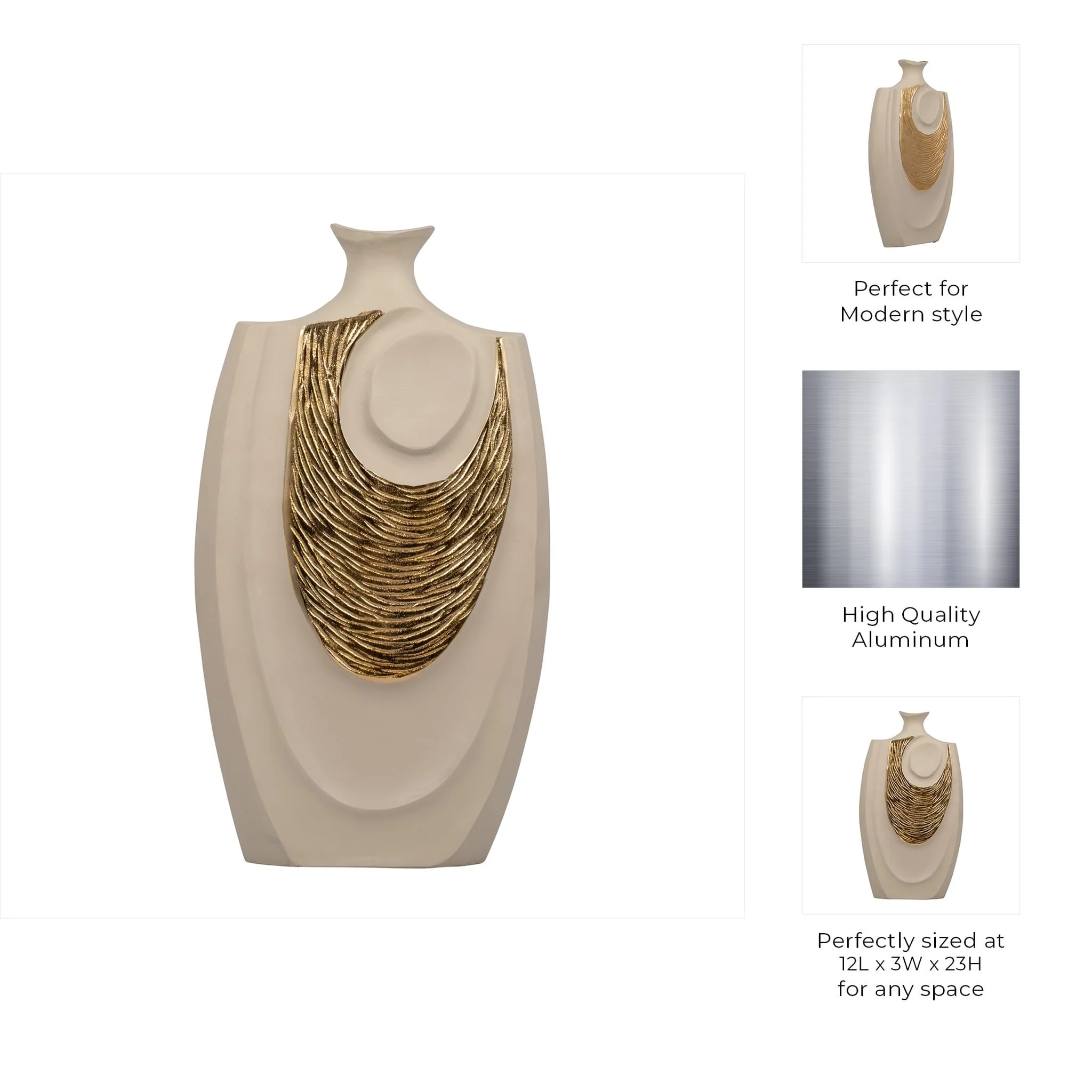 Metal, 23" Embossed Swirl Vase, Gold/nude - Image 10