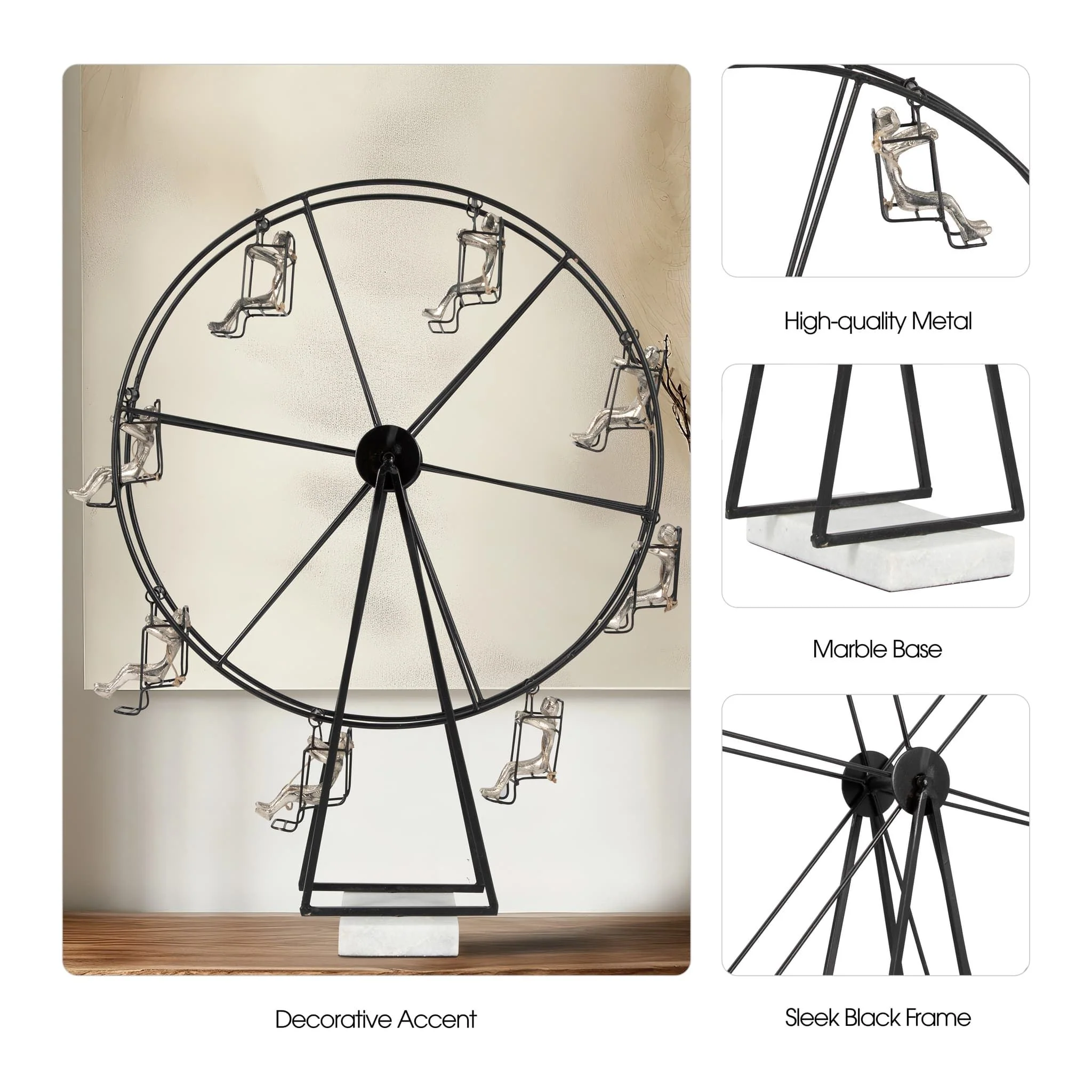 Metal, 23" Ferris Wheel, Black - Image 9