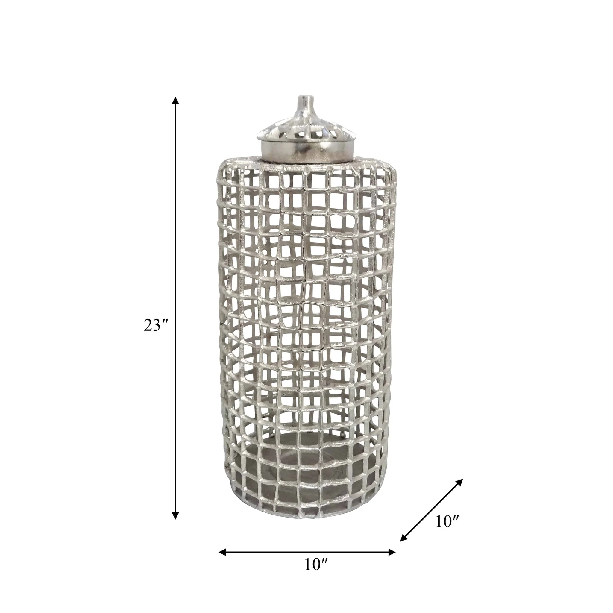 Metal, 23" Lidded Jar, Silver - Image 9