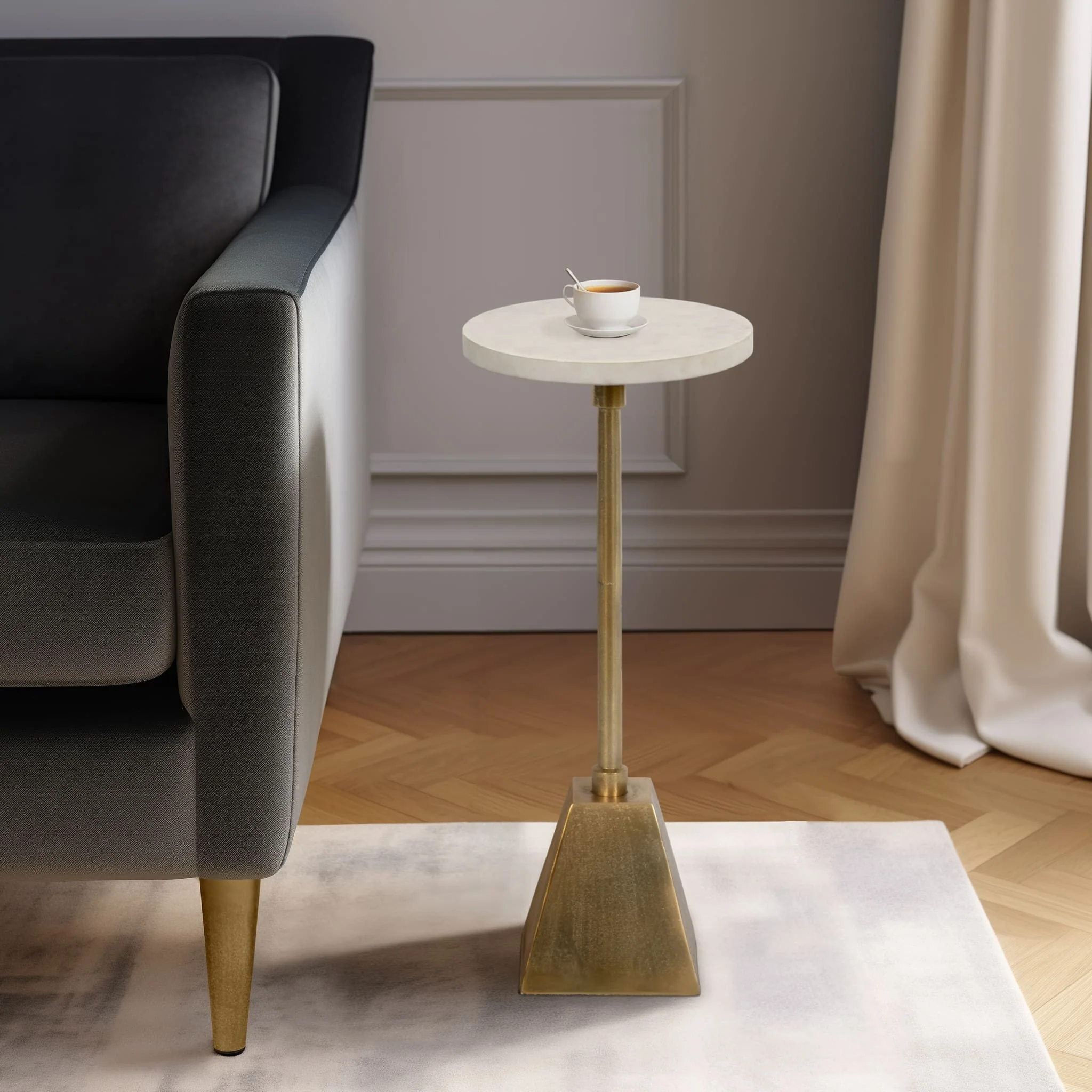 Metal, 23"h Round Drink Table, Gold/white - Image 8