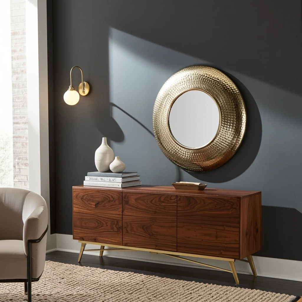 Metal,24",hammered Mirror,gold Wb - Image 8