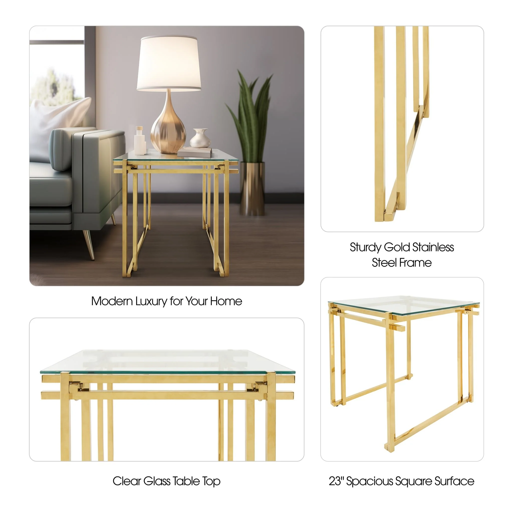Metal 24" Side Table, Gold - Image 5