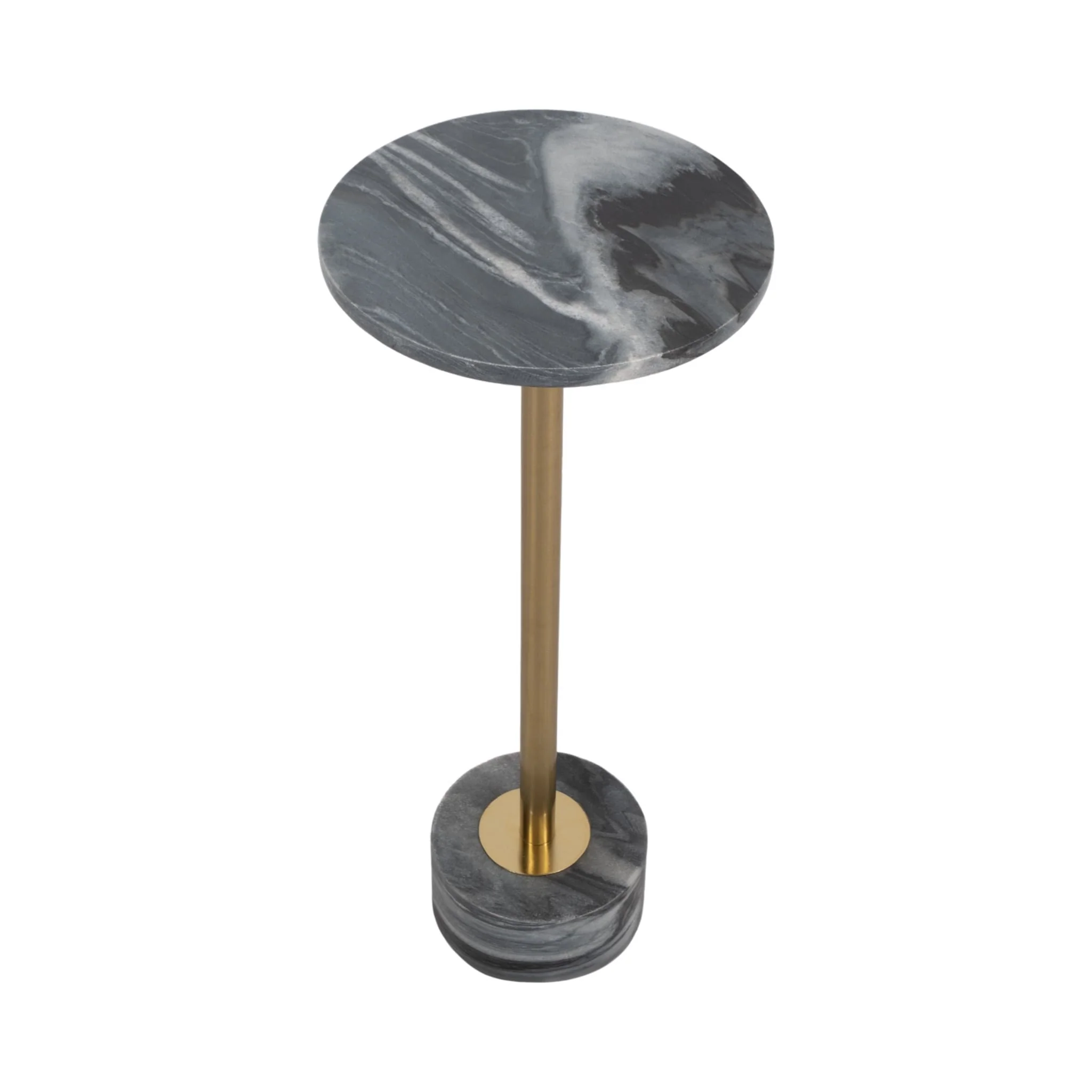 Metal, 24" Side Table Marble Top, Gray/gold Kd - Image 3