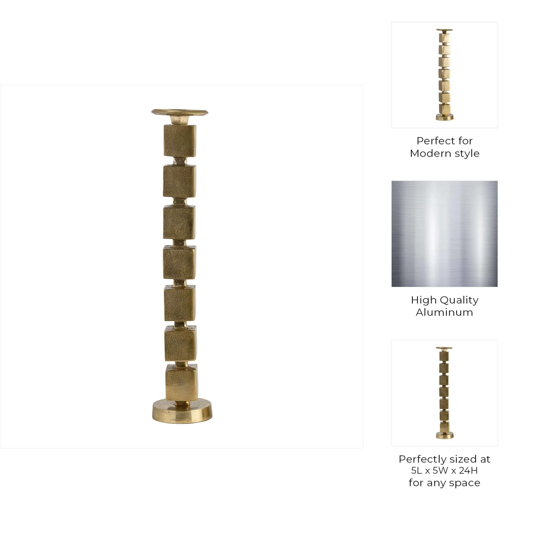 Metal, 24" Stacked Cubes Candleholder, Gold - Image 10