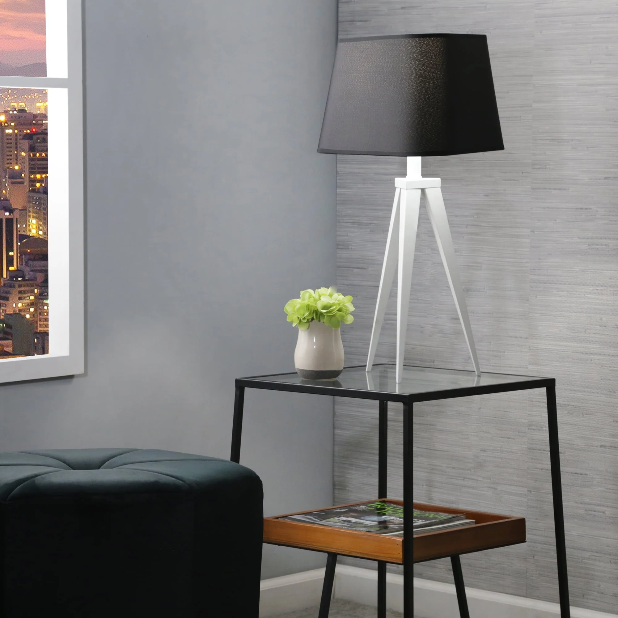 Metal 24" Tripod Table Lamp, White/black - Image 7