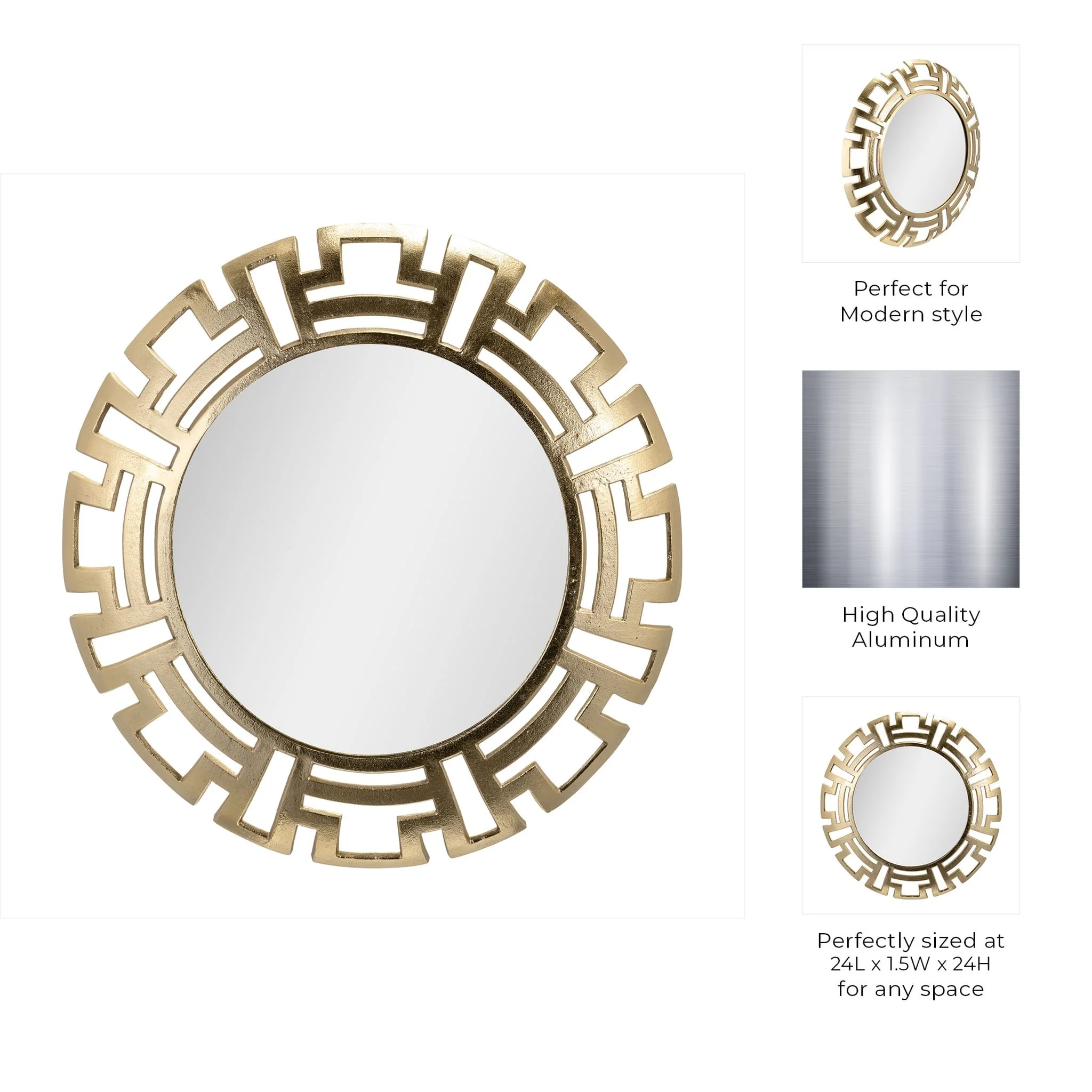 Metal, 24"d Tribal Round Mirror, Gold - Image 7
