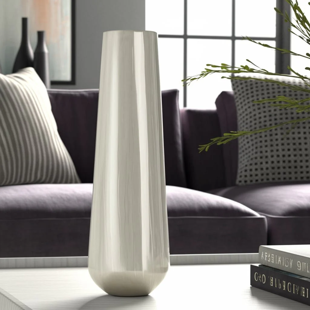 Metal 24"h Alabastron Vase, Pearl White - Image 12