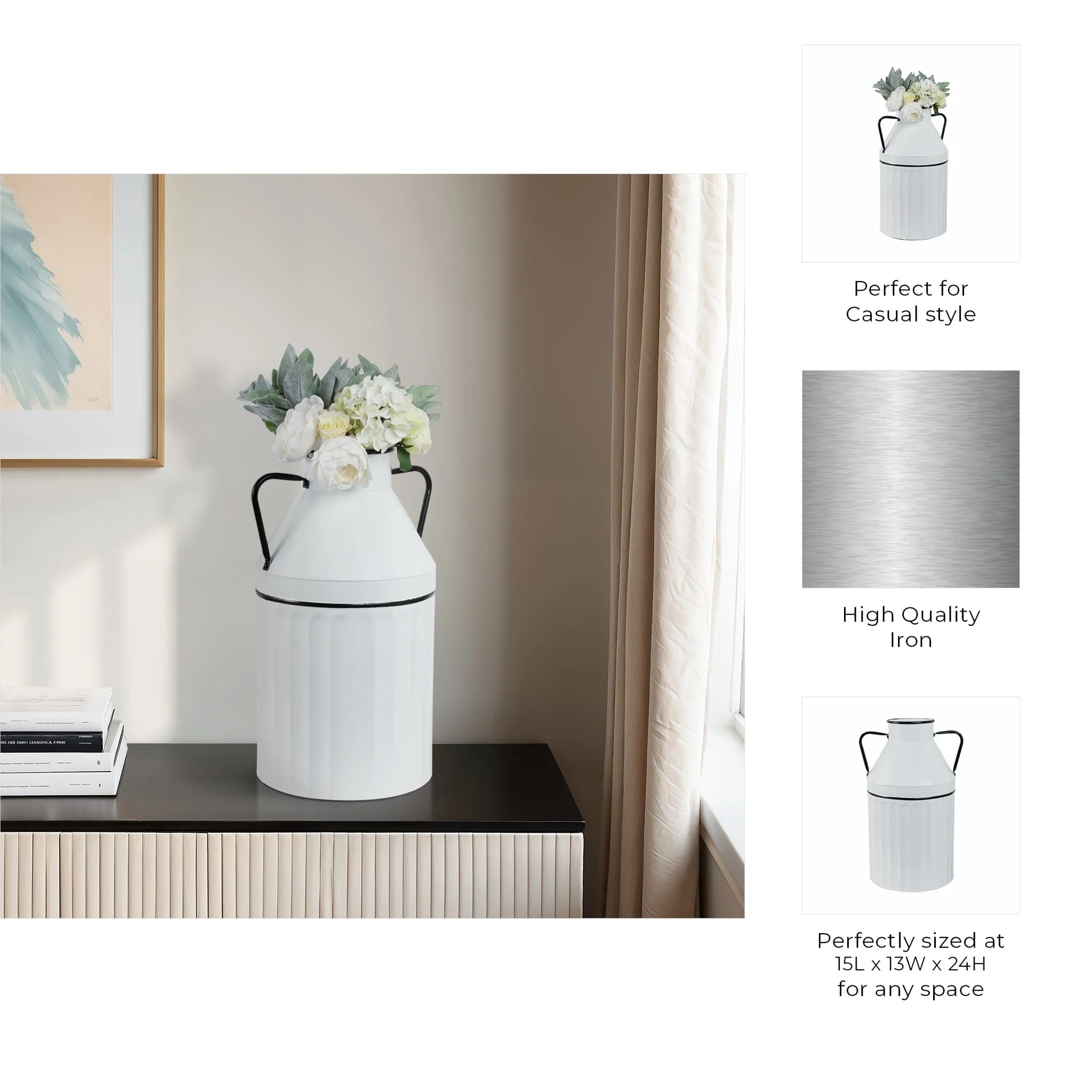 Metal 24"h Milk Bucket, White - Image 9
