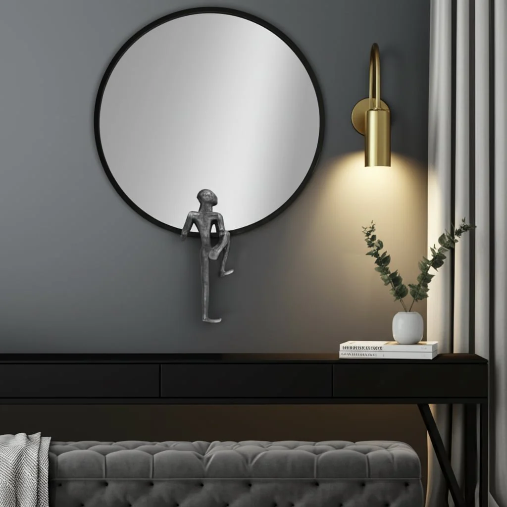 Metal, 24"h, Mirror With Man Deco, Black - Image 8