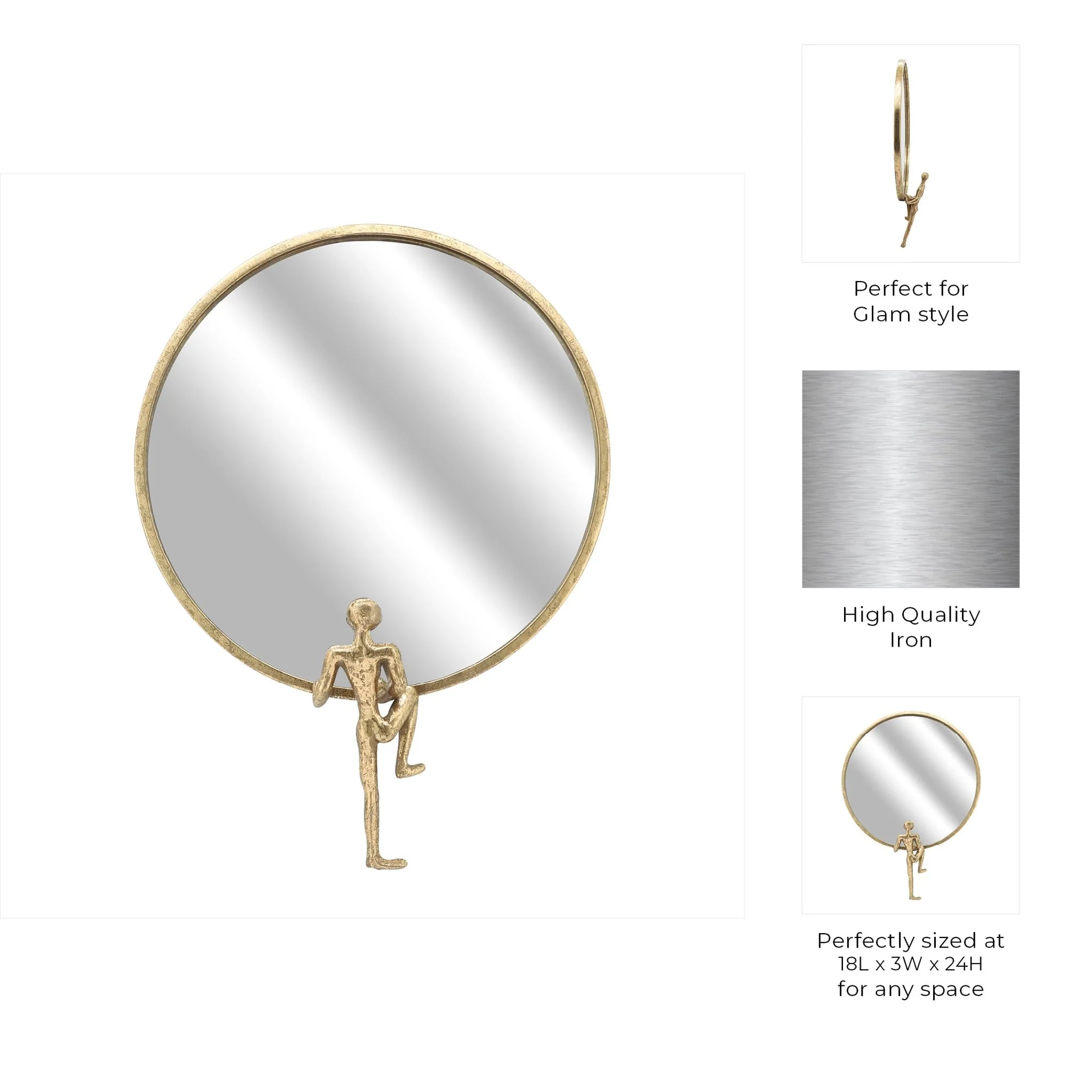 Metal, 24"h, Mirror With Man Deco, Gold - Image 7