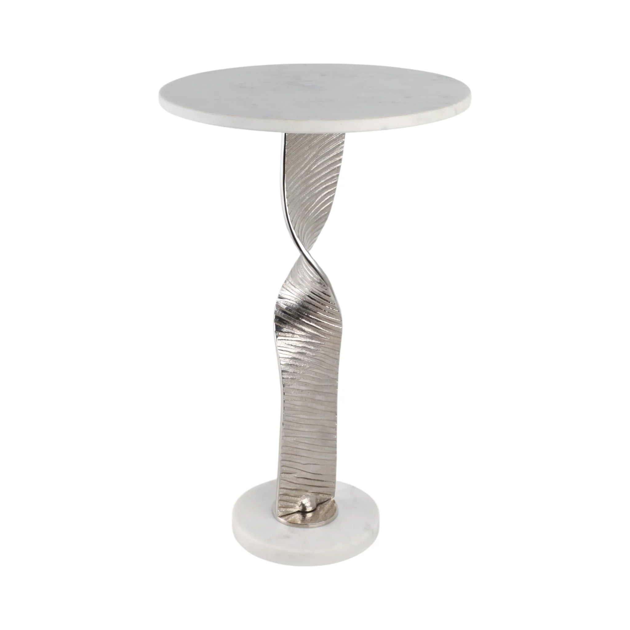 Metal,24"twisted Base Accent Table,white/silver Kd - Image 2
