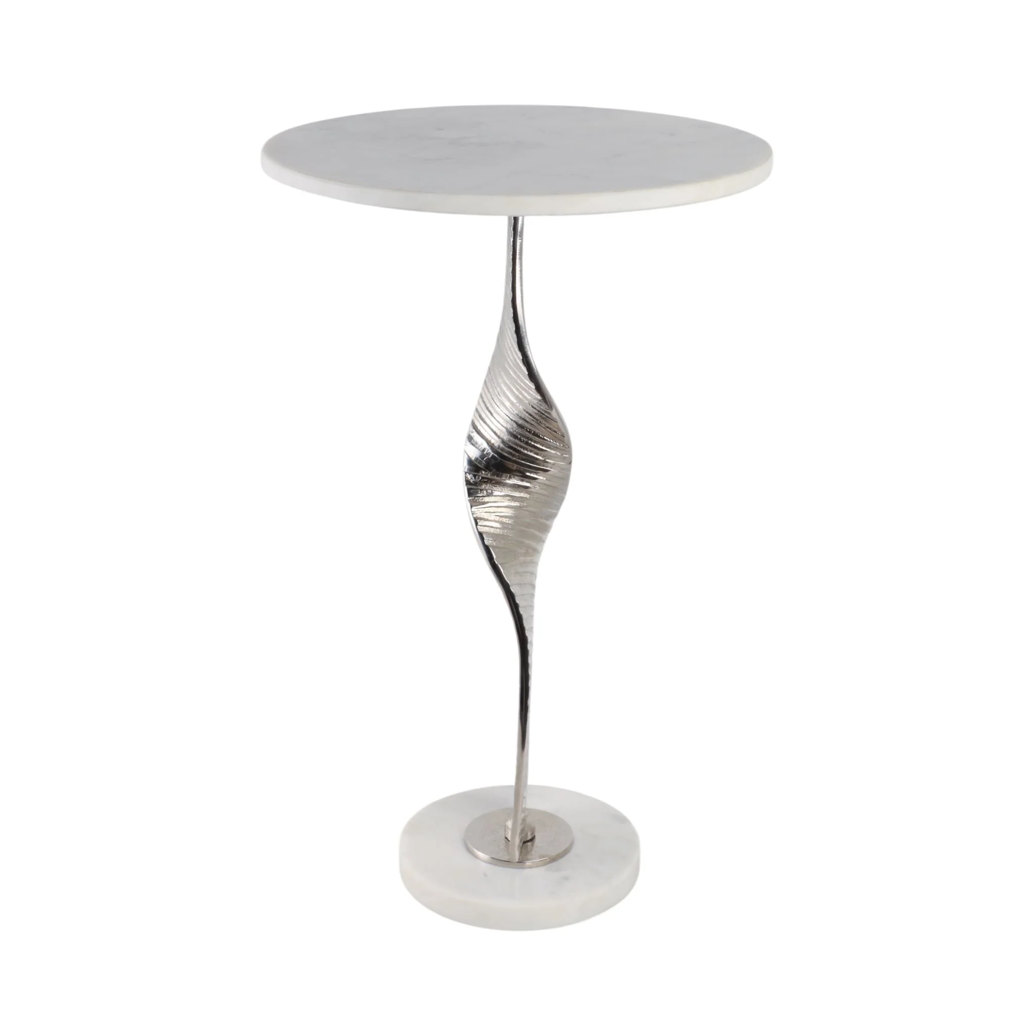 Metal,24"twisted Base Accent Table,white/silver Kd - Image 3
