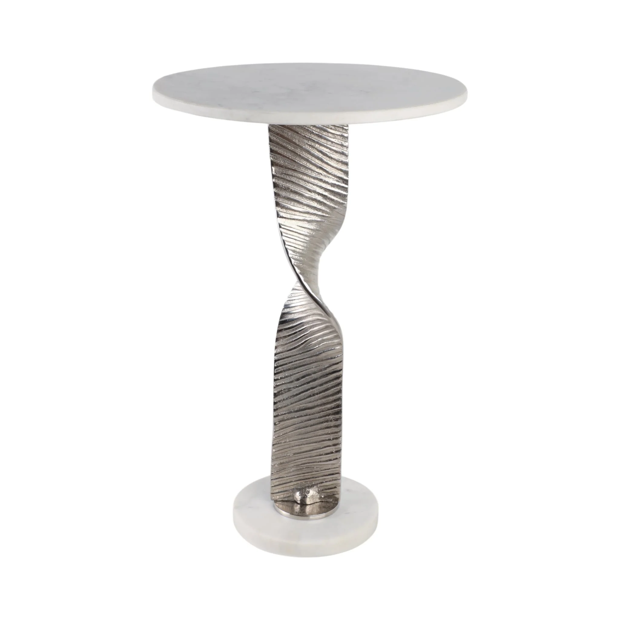 Metal,24"twisted Base Accent Table,white/silver Kd - Image 4