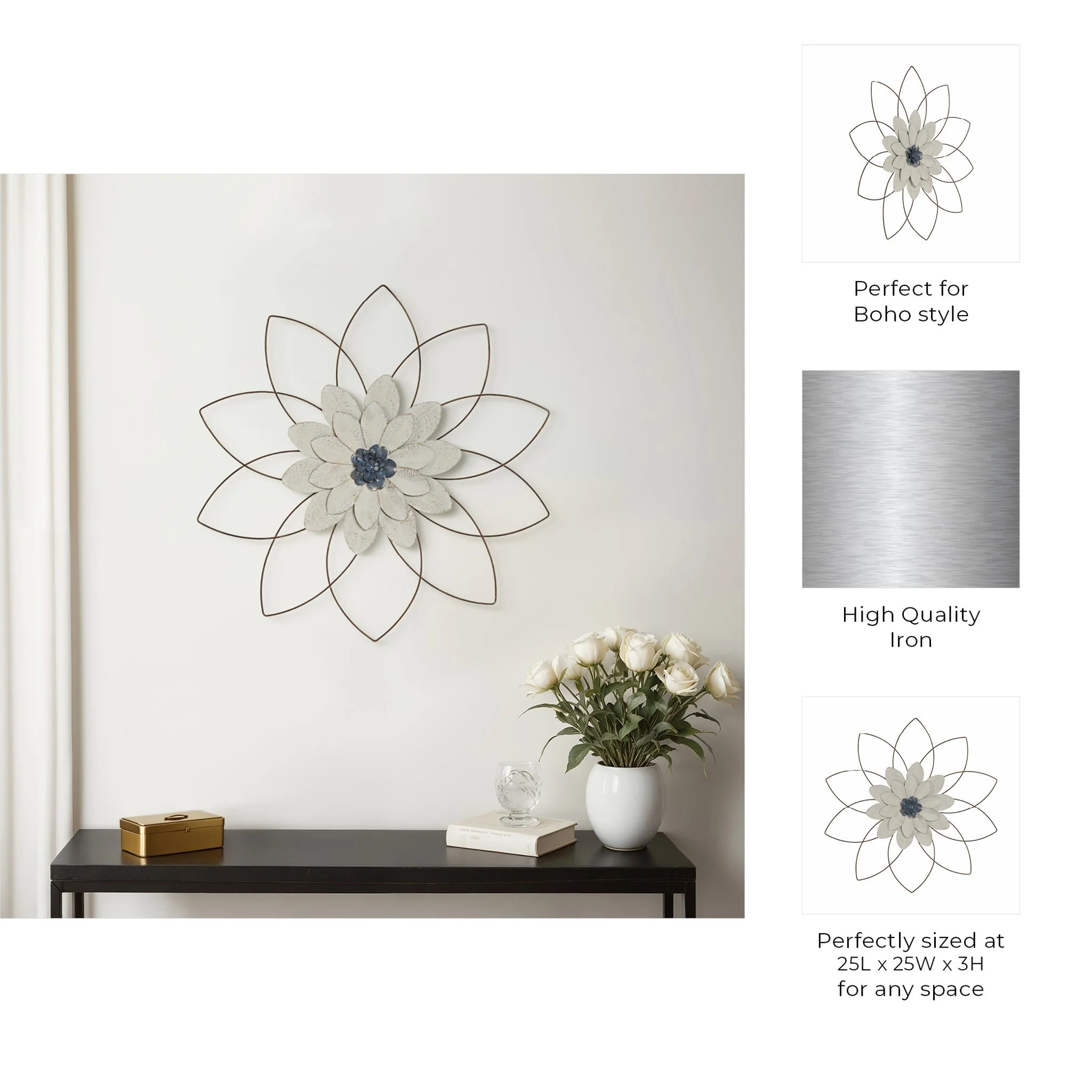 Metal 25" Wall Flower, White/blue, Wb - Image 8