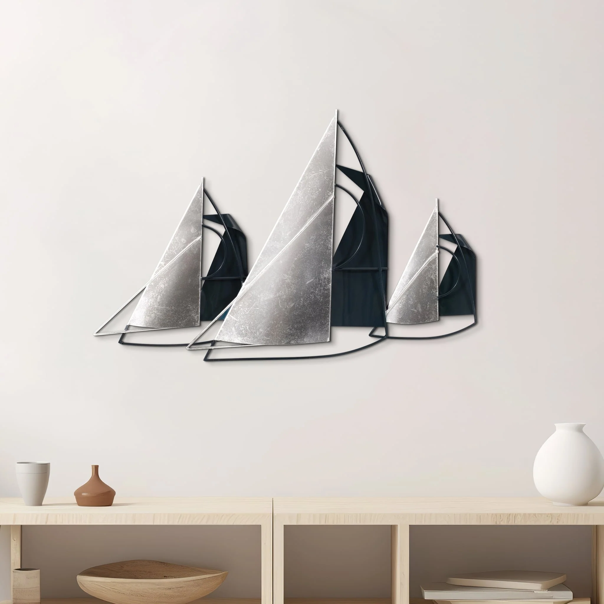 Metal, 26" Sailboats Wall Decor, Blue/silver - Image 8