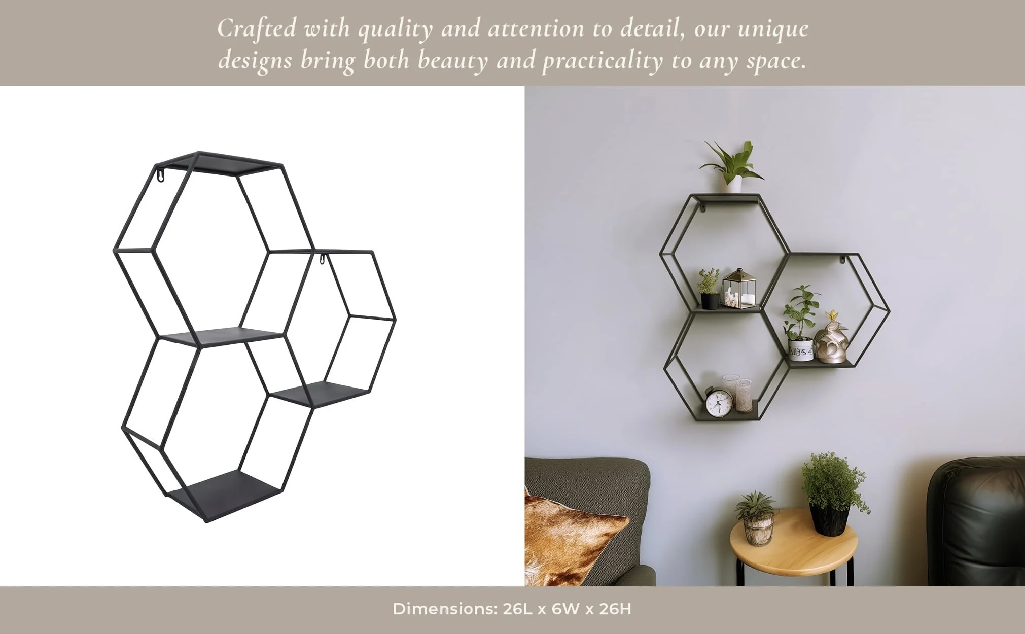 Metal, 26"h Hexagon Wall Shelf, Black - Image 10