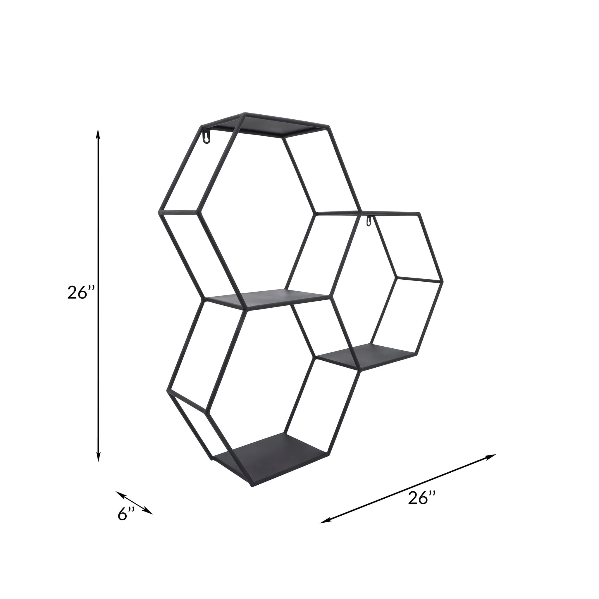 Metal, 26"h Hexagon Wall Shelf, Black - Image 6