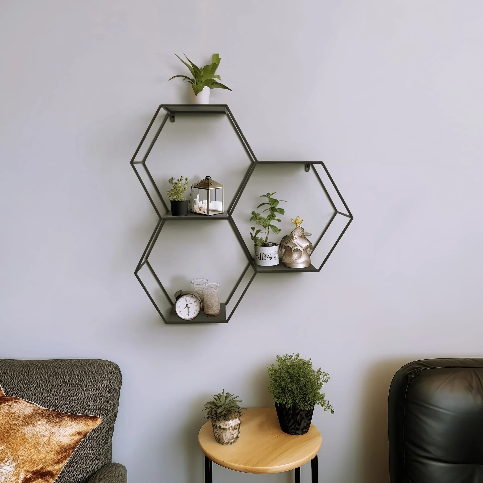 Metal, 26"h Hexagon Wall Shelf, Black - Image 9