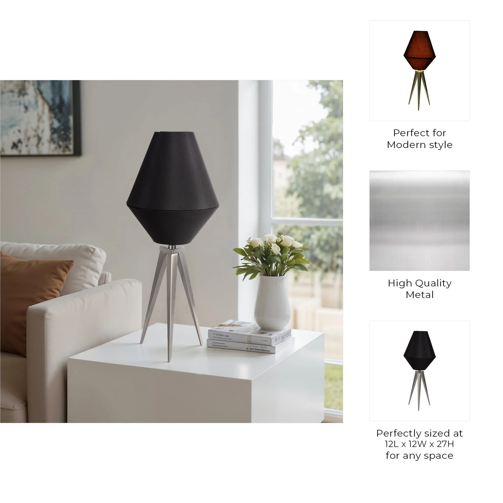 Metal 27" Tripod Table Lamp, Black - Image 7